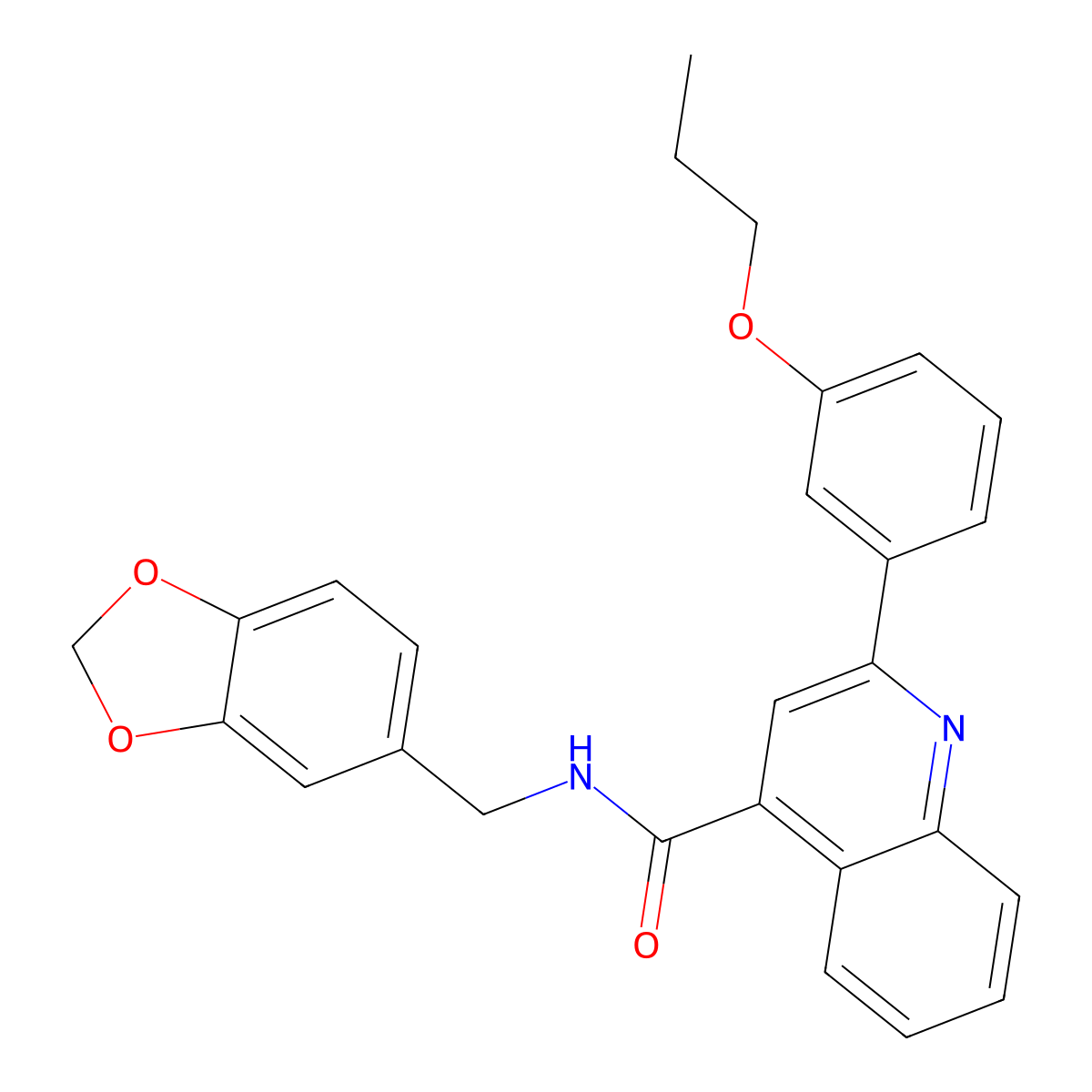 N-(1,3-benzodioxol-5-ylmethyl)-2-(3-propoxyphenyl)quinoline-4-carboxamide molecular structure, CAS 444908-75-2