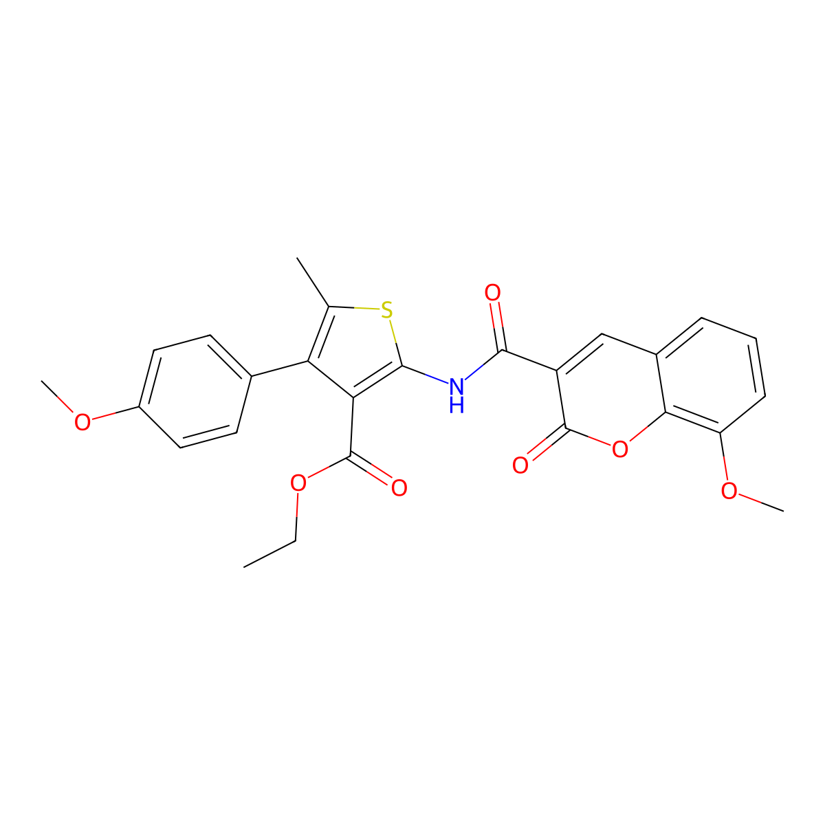 ethyl 2-{[(8-methoxy-2-oxo-2H-chromen-3-yl)carbonyl]amino}-4-(4-methoxyphenyl)-5-methylthiophene-3-carboxylate molecular structure, CAS 444908-84-3