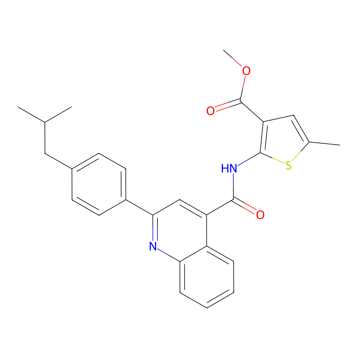 Methyl 5-methyl-2-[[[2-[4-(2-methylpropyl)phenyl]-4-quinolinyl]carbonyl]amino]-3-thiophenecarboxylate molecular structure, CAS 444908-93-4