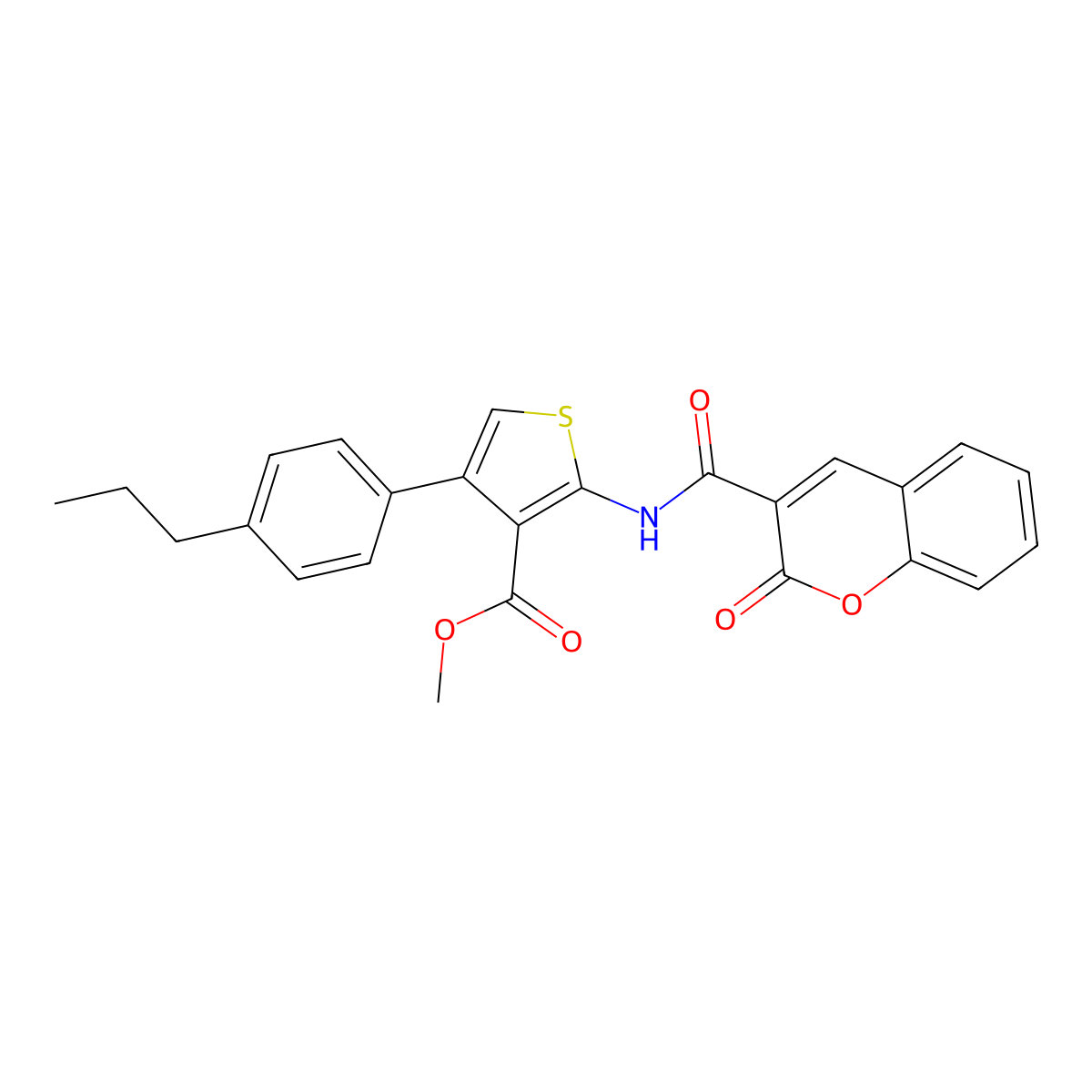 Methyl 2-[(2-oxochromene-3-carbonyl)amino]-4-(4-propylphenyl)thiophene-3-carboxylate molecular structure, CAS 444908-94-5