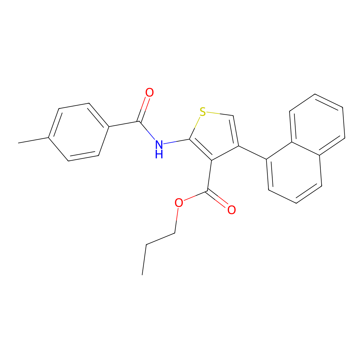Propyl 2-[(4-methylbenzoyl)amino]-4-(1-naphthyl)-3-thiophenecarboxylate molecular structure, CAS 444908-96-7