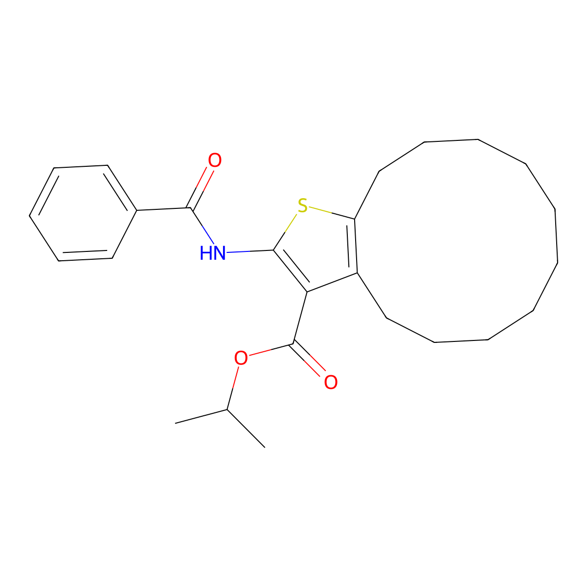 Isopropyl 2-(benzoylamino)-4,5,6,7,8,9,10,11,12,13-decahydrocyclododeca[b]thiophene-3-carboxylate molecular structure, CAS 444908-99-0
