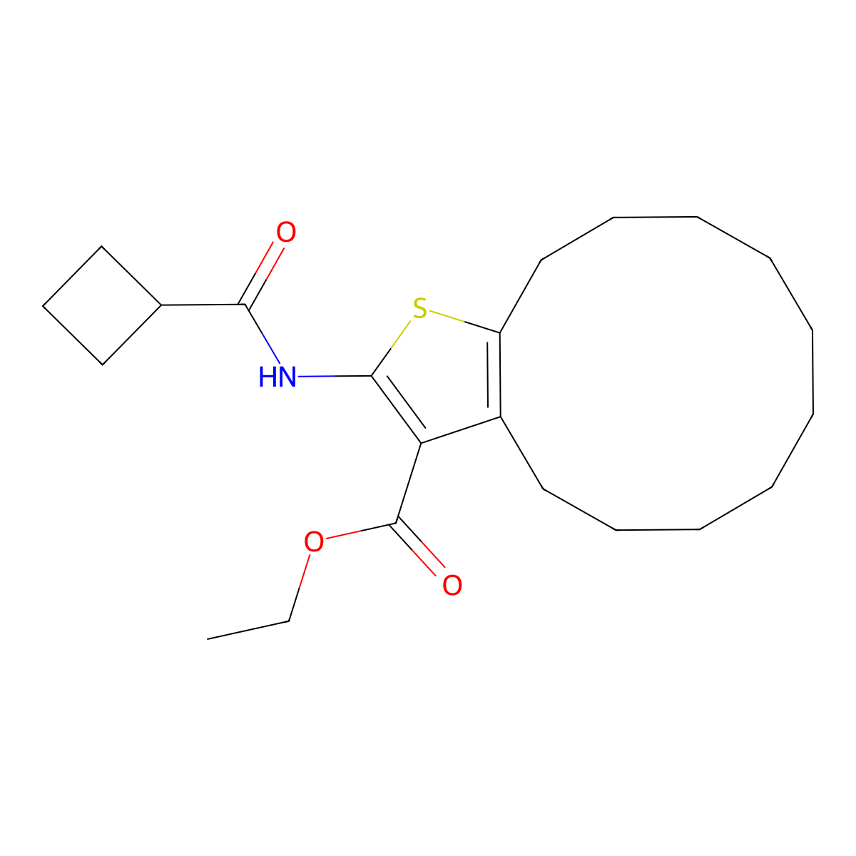 Ethyl 2-[(cyclobutylcarbonyl)amino]-4,5,6,7,8,9,10,11,12,13-decahydrocyclododeca[b]thiophene-3-carboxylate molecular structure, CAS 444909-09-5
