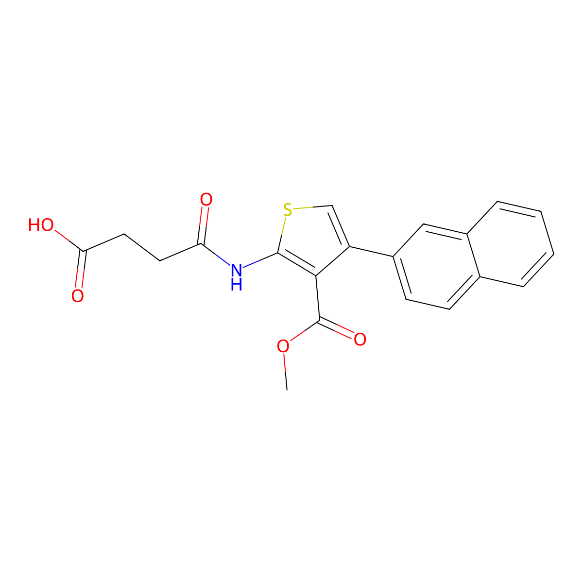 3-Thiophenecarboxylic acid, 2-[(3-carboxy-1-oxopropyl)amino]-4-(2-naphthalenyl)-, 3-methyl ester molecular structure, CAS 444909-16-4