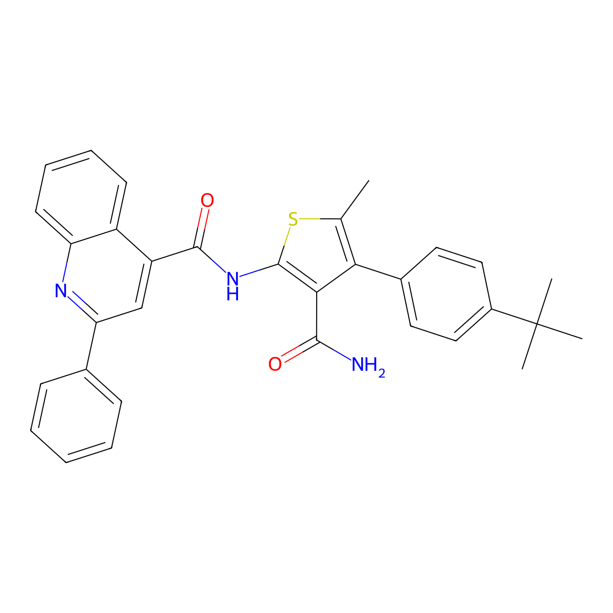 N-[4-(4-tert-butylphenyl)-3-carbamoyl-5-methylthiophen-2-yl]-2-phenylquinoline-4-carboxamide molecular structure, CAS 444909-17-5