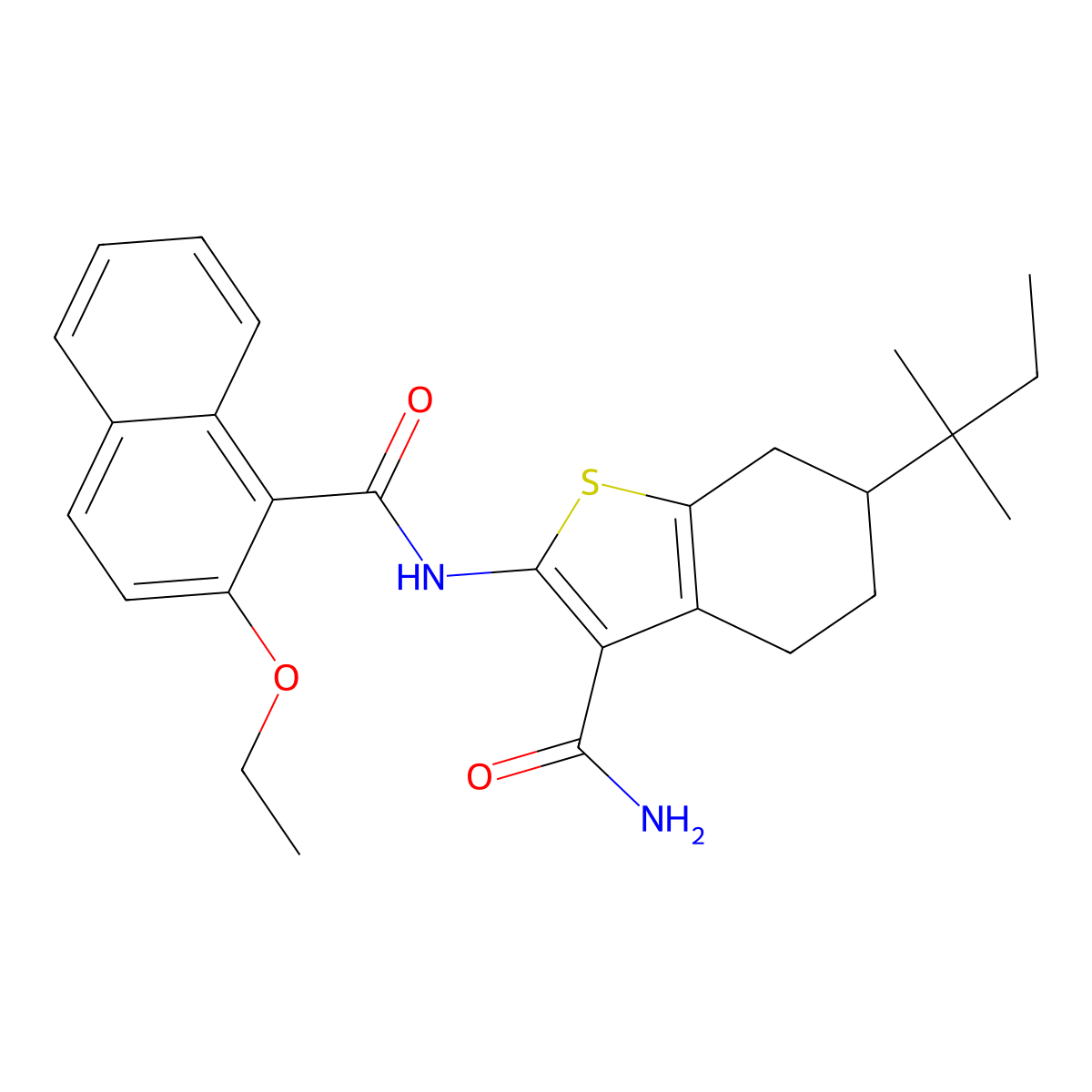 2-[(2-Ethoxynaphthalene-1-carbonyl)amino]-6-(2-methylbutan-2-yl)-4,5,6,7-tetrahydro-1-benzothiophene-3-carboxamide molecular structure, CAS 444909-30-2