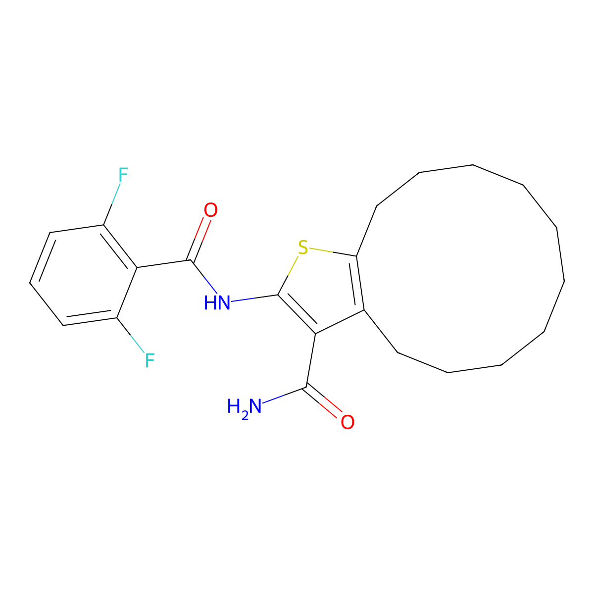 2-[(2,6-Difluorobenzoyl)amino]-4,5,6,7,8,9,10,11,12,13-decahydrocyclododeca[b]thiophene-3-carboxamide molecular structure, CAS 444923-21-1