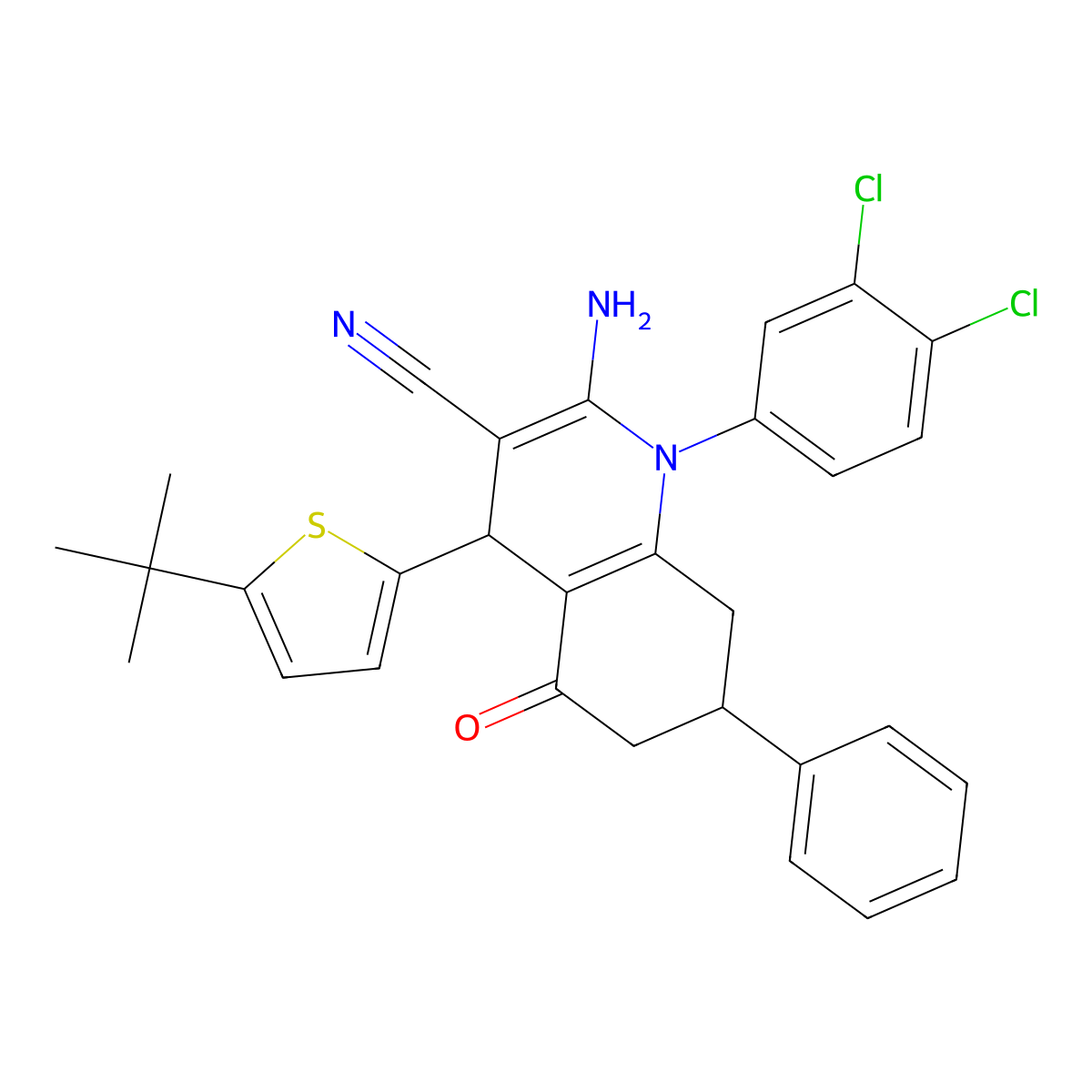 2-Amino-4-(5-tert-butyl-2-thienyl)-1-(3,4-dichlorophenyl)-5-oxo-7-phenyl-1,4,5,6,7,8-hexahydro-3-quinolinecarbonitrile molecular structure, CAS 444923-24-4