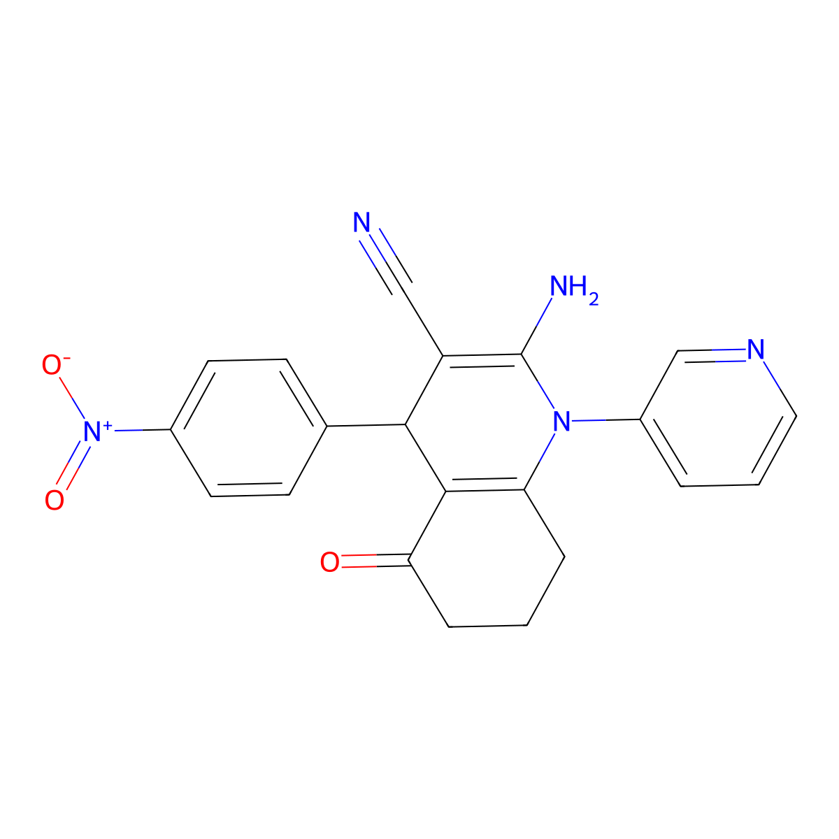 2-Amino-4-(4-nitrophenyl)-5-oxo-1-pyridin-3-yl-4,6,7,8-tetrahydroquinoline-3-carbonitrile molecular structure, CAS 444923-25-5