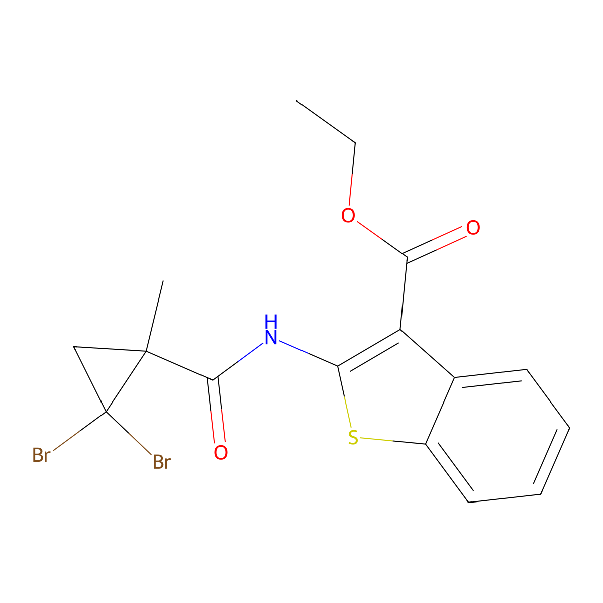 Ethyl 2-[(2,2-dibromo-1-methylcyclopropanecarbonyl)amino]-1-benzothiophene-3-carboxylate molecular structure, CAS 444923-28-8