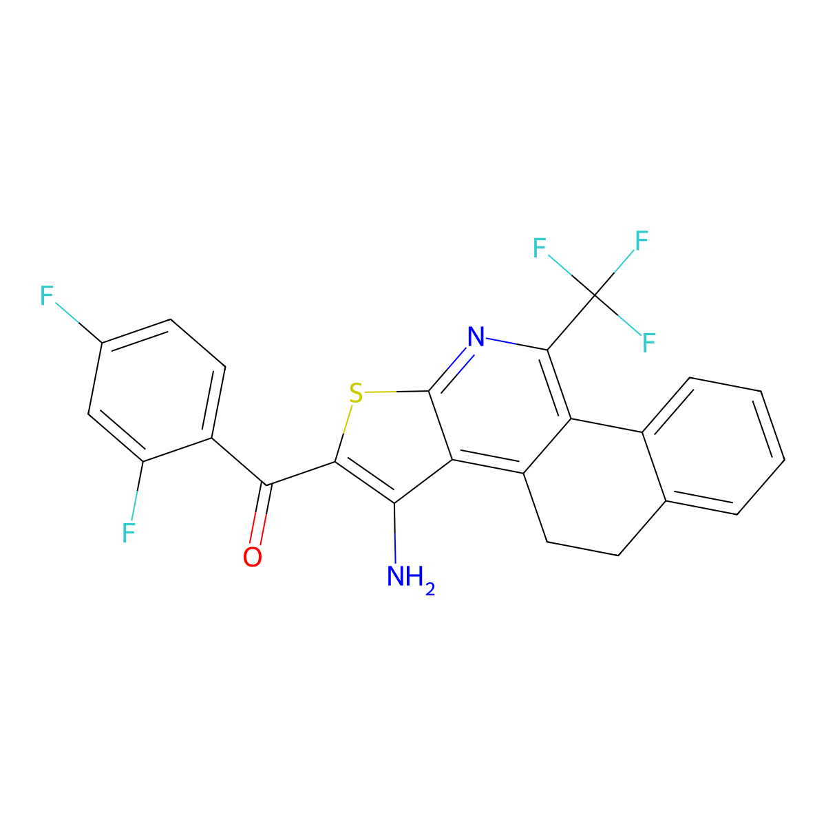 [3-Amino-10-(trifluoromethyl)-4,5-dihydrobenzo[h]thieno[2,3-c]isoquinolin-2-yl](2,4-difluorophenyl)methanone molecular structure, CAS 444923-29-9