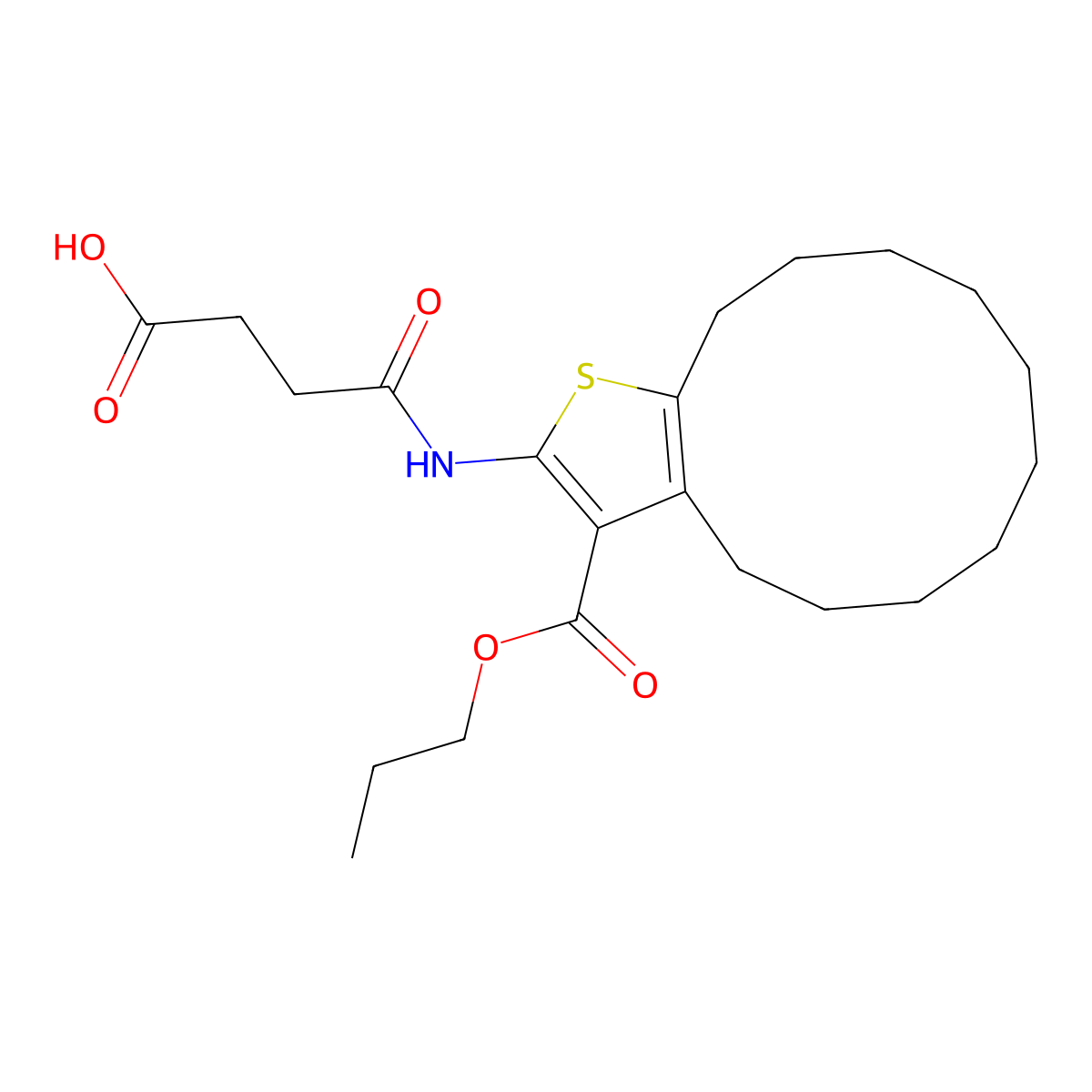 4-Oxo-4-[(3-propoxycarbonyl-4,5,6,7,8,9,10,11,12,13-decahydrocyclododeca[b]thiophen-2-yl)amino]butanoic acid molecular structure, CAS 444923-39-1