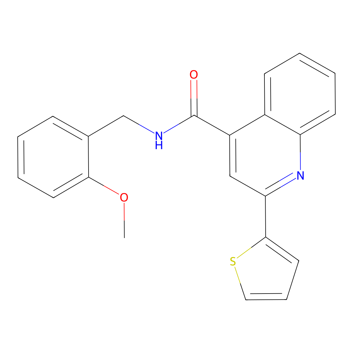 N-[(2-methoxyphenyl)methyl]-2-thiophen-2-ylquinoline-4-carboxamide molecular structure, CAS 444923-50-6