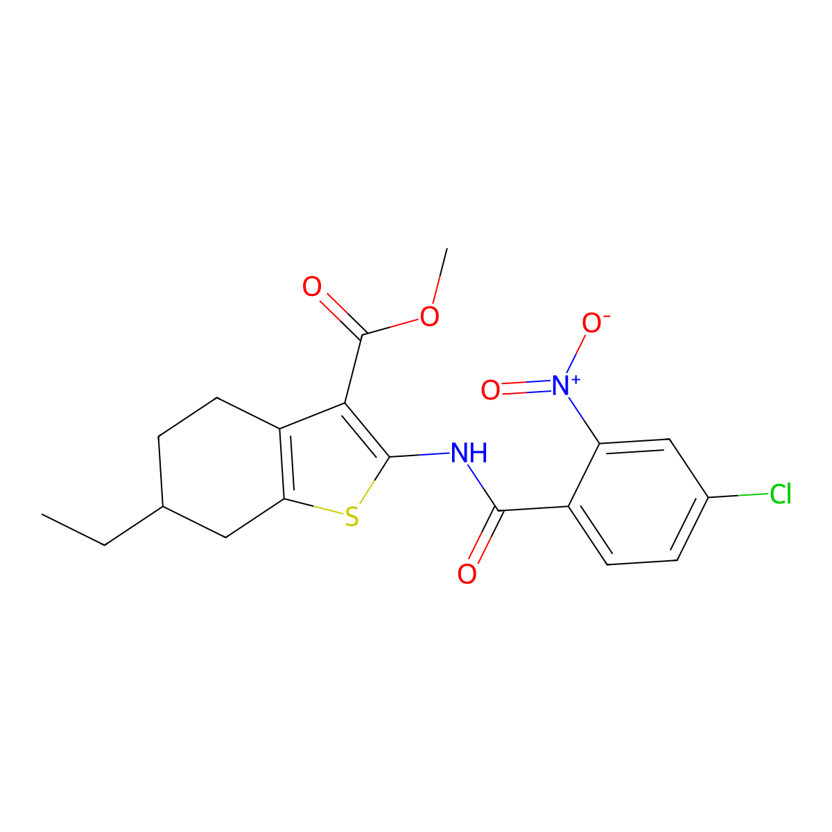 Methyl 2-[(4-chloro-2-nitrobenzoyl)amino]-6-ethyl-4,5,6,7-tetrahydro-1-benzothiophene-3-carboxylate molecular structure, CAS 444923-54-0