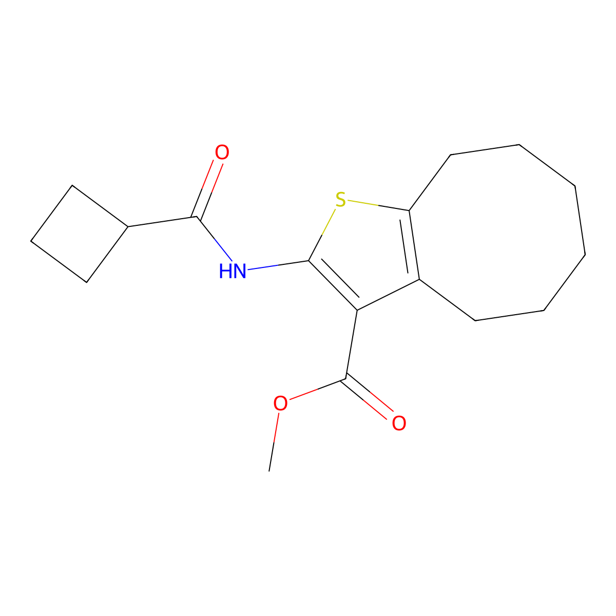Methyl 2-(cyclobutanecarbonylamino)-4,5,6,7,8,9-hexahydrocycloocta[b]thiophene-3-carboxylate molecular structure, CAS 444923-64-2