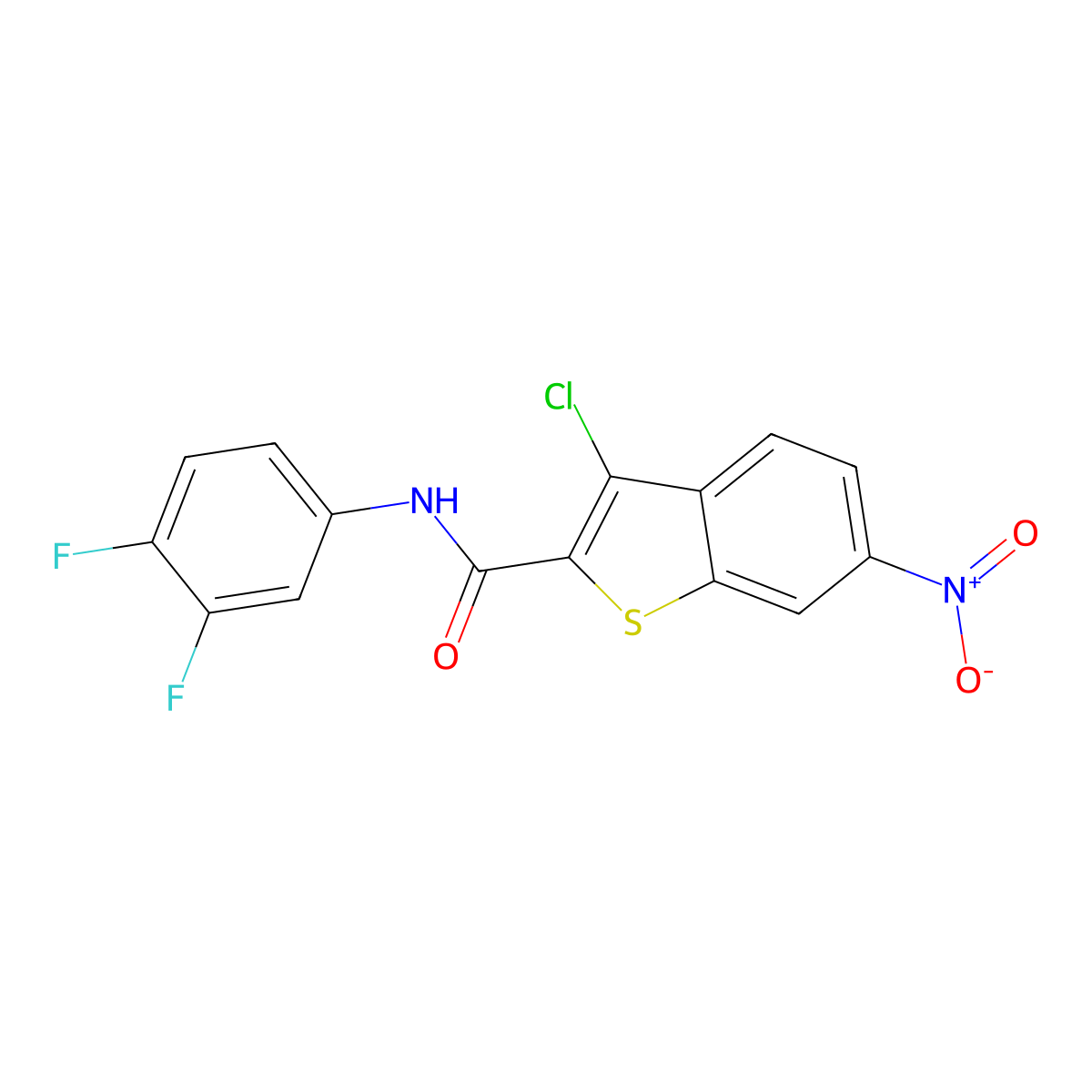 3-chloro-N-(3,4-difluorophenyl)-6-nitro-1-benzothiophene-2-carboxamide molecular structure, CAS 444923-69-7