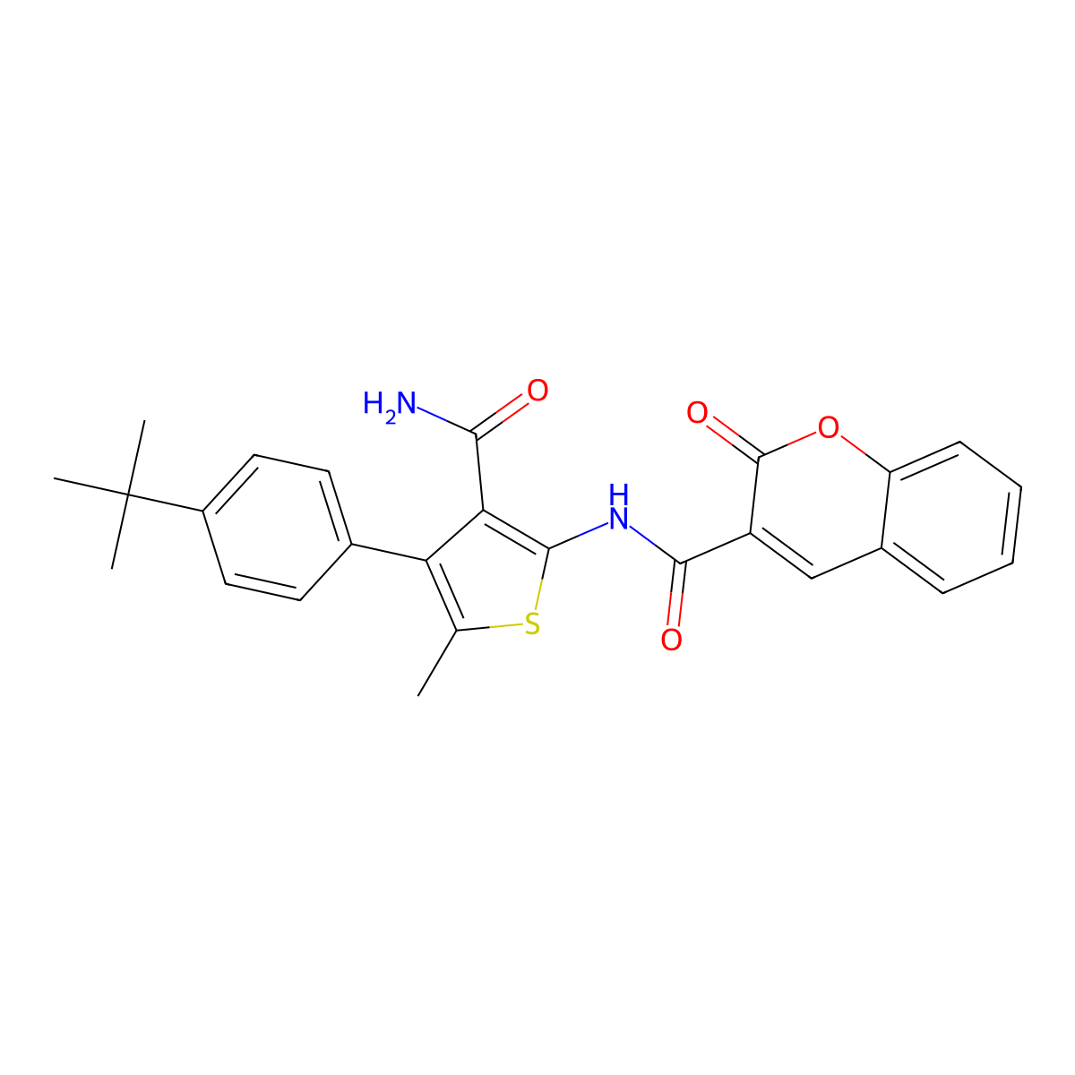 N-[4-(4-tert-butylphenyl)-3-carbamoyl-5-methylthiophen-2-yl]-2-oxochromene-3-carboxamide molecular structure, CAS 444923-70-0