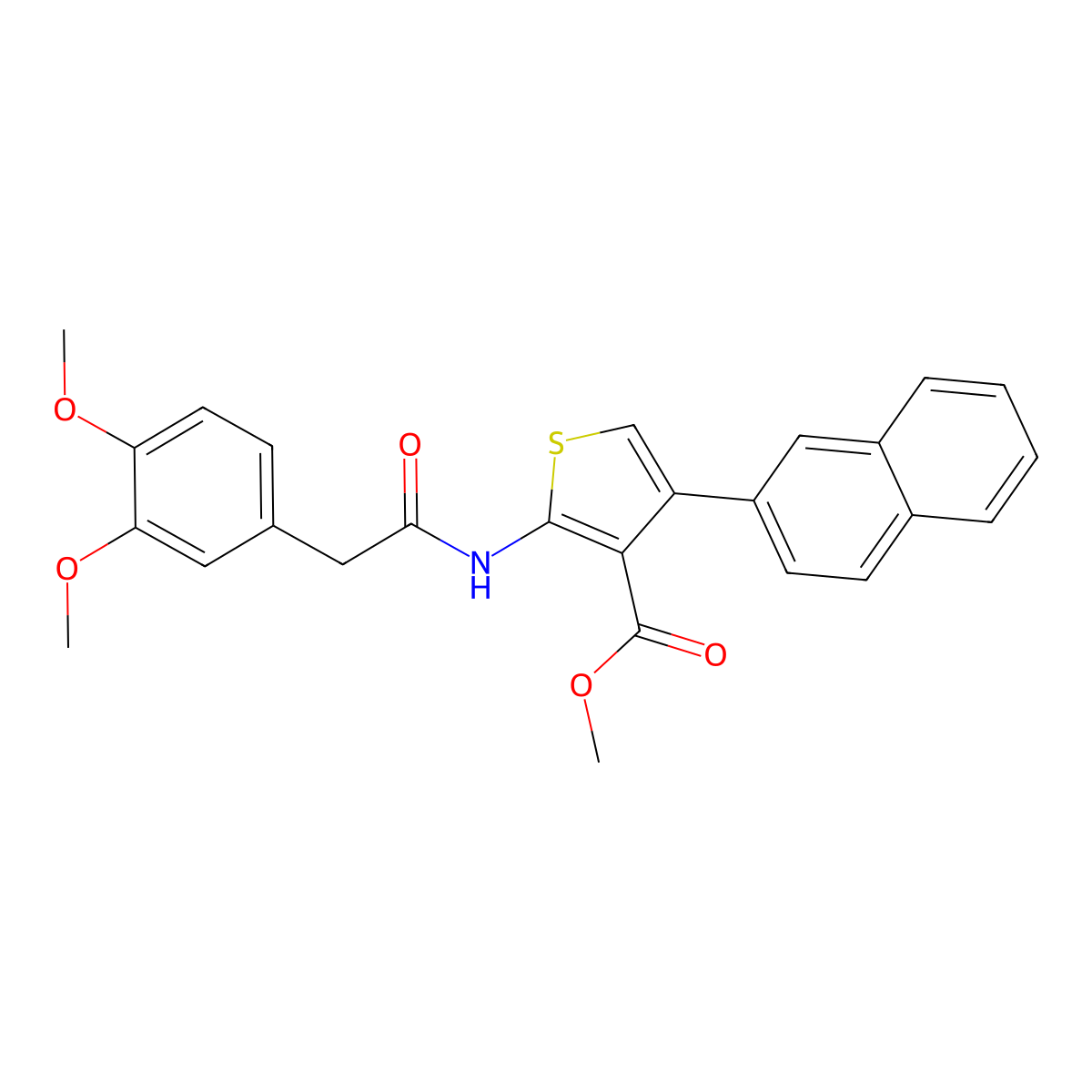 Methyl 2-{[(3,4-dimethoxyphenyl)acetyl]amino}-4-(2-naphthyl)thiophene-3-carboxylate molecular structure, CAS 444923-82-4