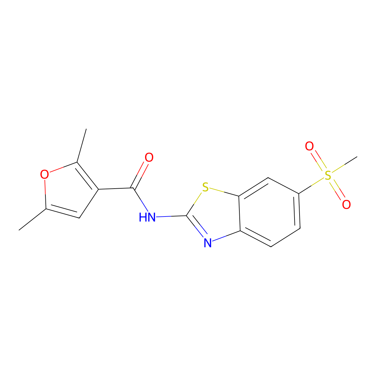 2,5-dimethyl-N-(6-methylsulfonyl-1,3-benzothiazol-2-yl)furan-3-carboxamide molecular structure, CAS 444923-84-6