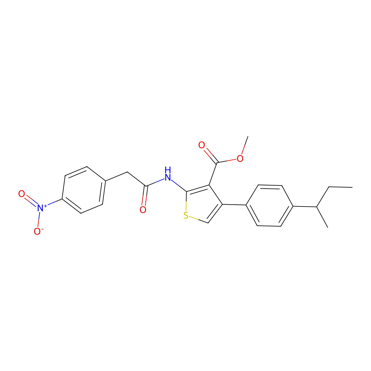 Methyl 4-(4-sec-butylphenyl)-2-[({4-nitrophenyl}acetyl)amino]-3-thiophenecarboxylate molecular structure, CAS 444923-89-1