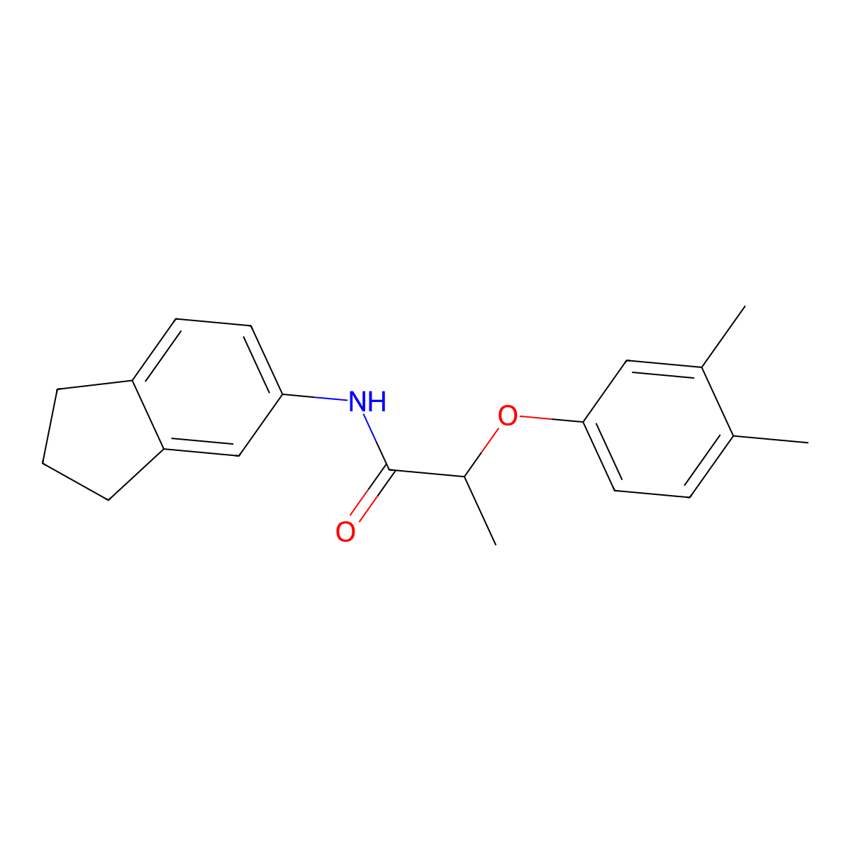 N-(2,3-dihydro-1H-inden-5-yl)-2-(3,4-dimethylphenoxy)propanamide molecular structure, CAS 444923-92-6