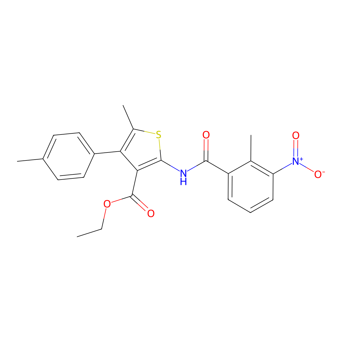 Ethyl 2-({3-nitro-2-methylbenzoyl}amino)-5-methyl-4-(4-methylphenyl)-3-thiophenecarboxylate molecular structure, CAS 444924-05-4