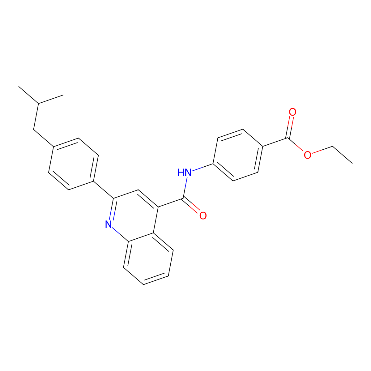 Ethyl 4-[[2-[4-(2-methylpropyl)phenyl]quinoline-4-carbonyl]amino]benzoate molecular structure, CAS 444924-06-5