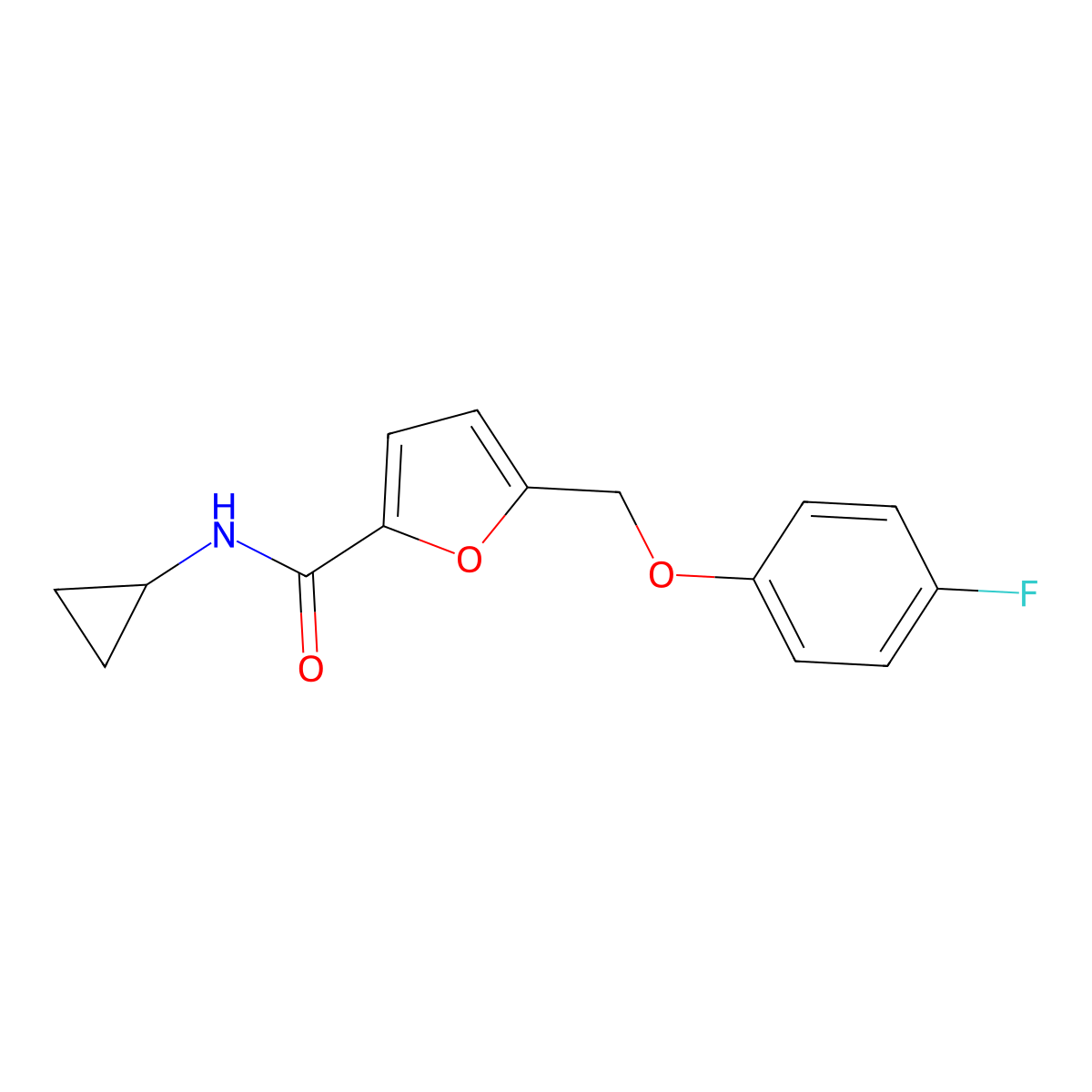 N-cyclopropyl-5-[(4-fluorophenoxy)methyl]-2-furamide molecular structure, CAS 444924-14-5