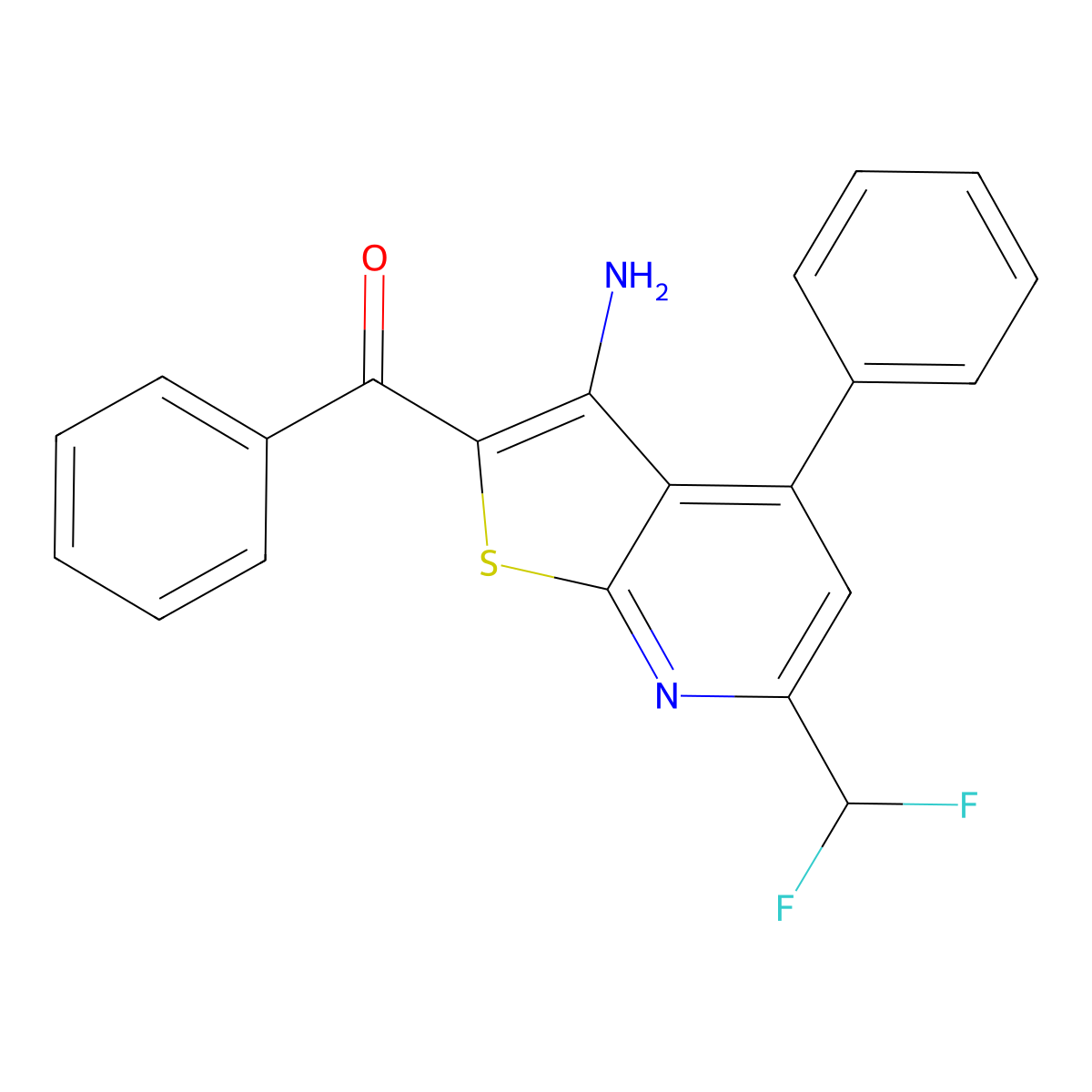 [3-Amino-6-(difluoromethyl)-4-phenylthieno[2,3-b]pyridin-2-yl](phenyl)methanone molecular structure, CAS 444924-17-8