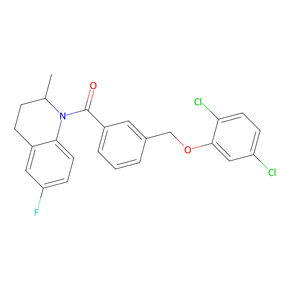 [3-[(2,5-dichlorophenoxy)methyl]phenyl]-(6-fluoro-2-methyl-3,4-dihydro-2H-quinolin-1-yl)methanone molecular structure, CAS 444924-35-0