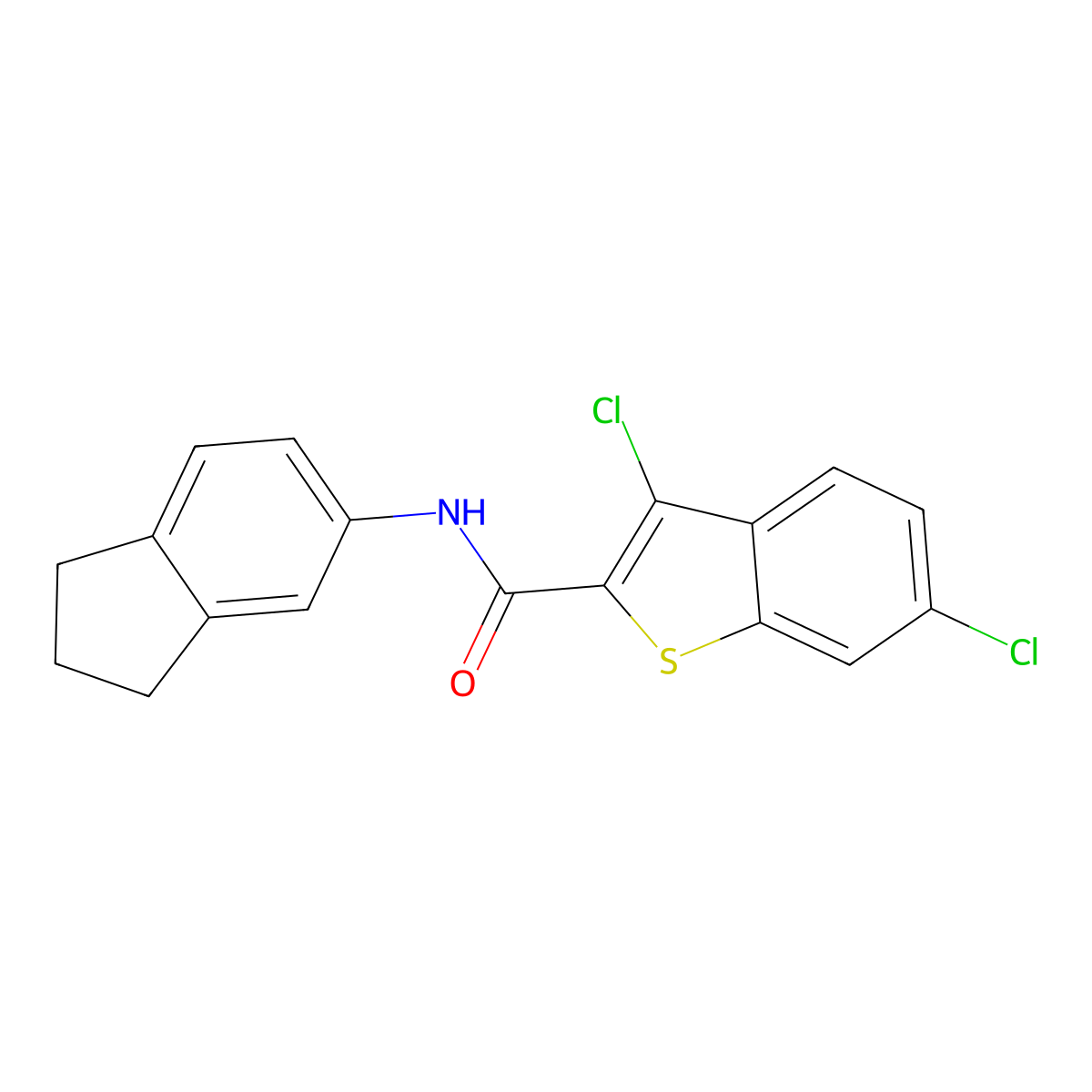 3,6-dichloro-N-(2,3-dihydro-1H-inden-5-yl)-1-benzothiophene-2-carboxamide molecular structure, CAS 444924-38-3