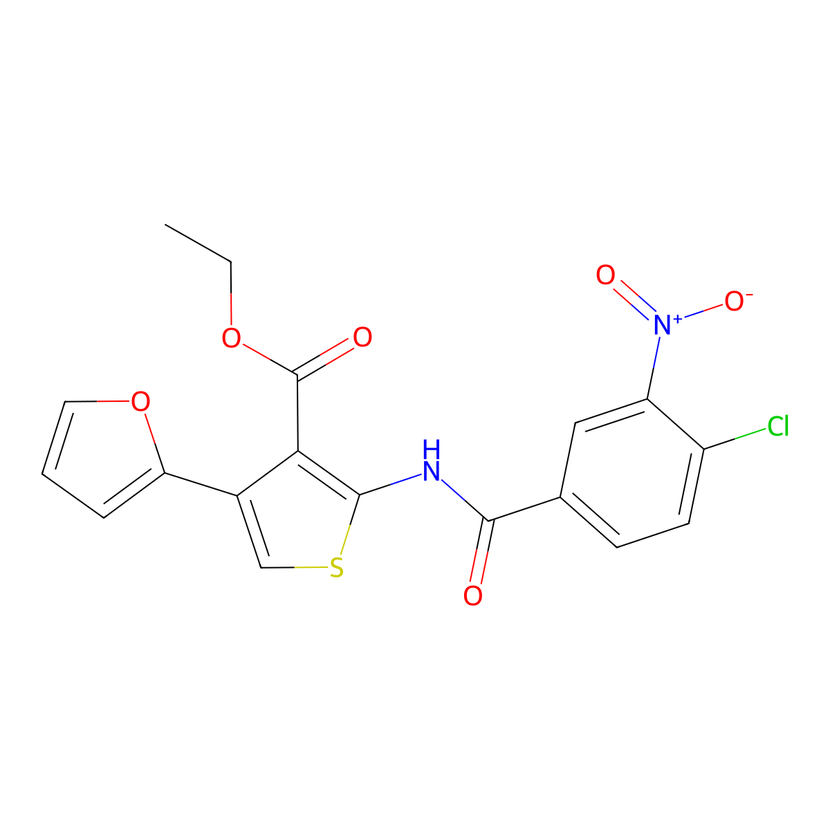 Ethyl 2-({4-chloro-3-nitrobenzoyl}amino)-4-(2-furyl)-3-thiophenecarboxylate molecular structure, CAS 444924-50-9