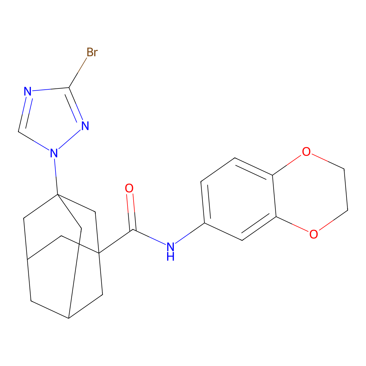 3-(3-bromo-1,2,4-triazol-1-yl)-N-(2,3-dihydro-1,4-benzodioxin-6-yl)adamantane-1-carboxamide molecular structure, CAS 444924-60-1