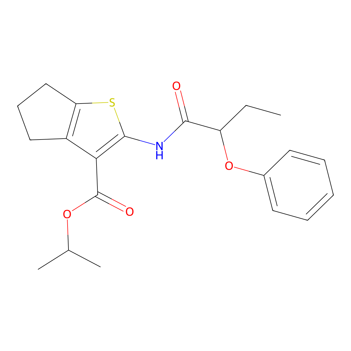 isopropyl 2-[(2-phenoxybutanoyl)amino]-5,6-dihydro-4H-cyclopenta[b]thiophene-3-carboxylate molecular structure, CAS 444924-65-6