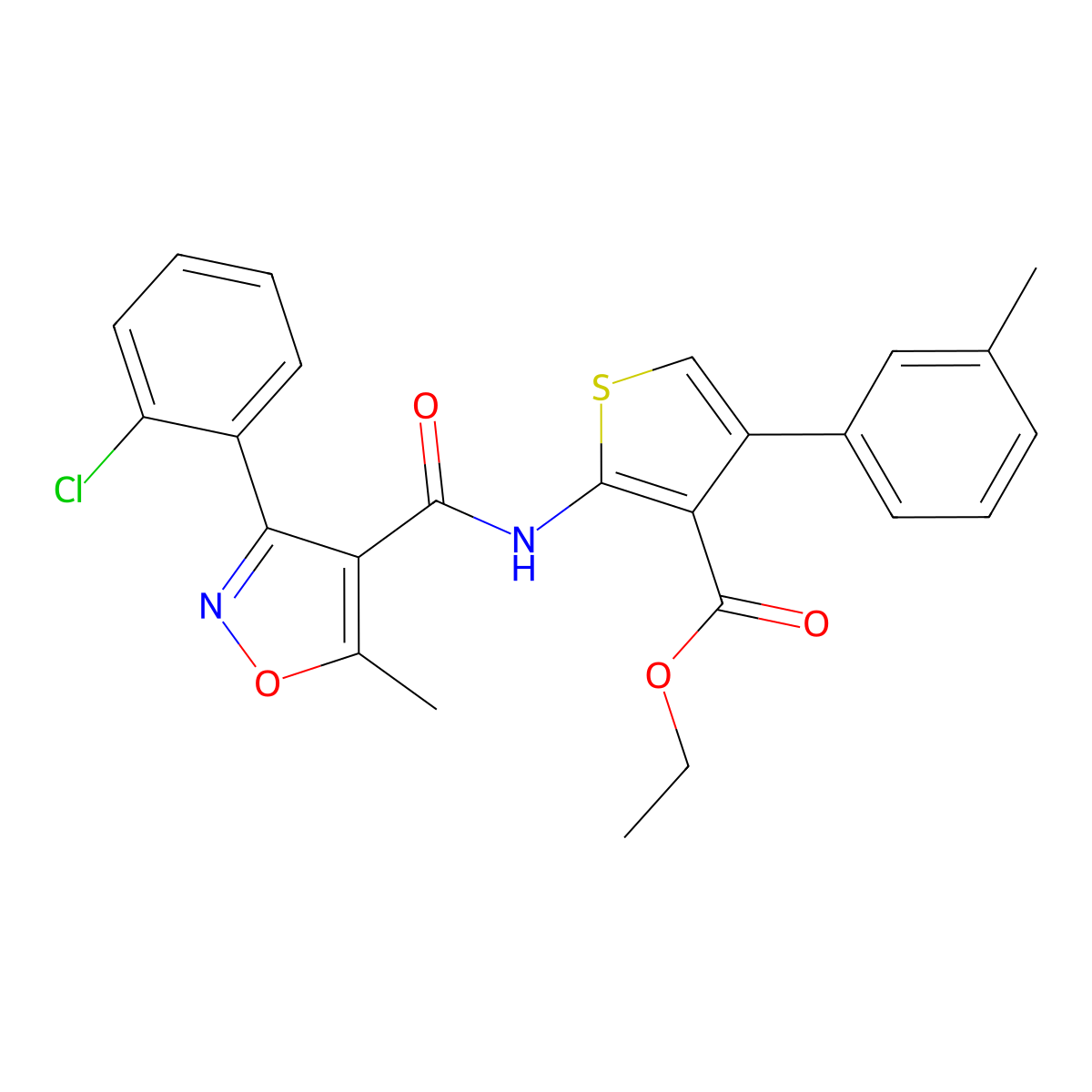 Ethyl 2-[[3-(2-chlorophenyl)-5-methyl-1,2-oxazole-4-carbonyl]amino]-4-(3-methylphenyl)thiophene-3-carboxylate molecular structure, CAS 444924-84-9