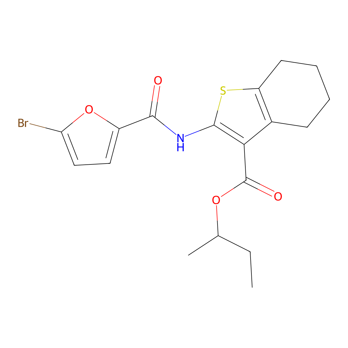 Sec-butyl 2-[(5-bromo-2-furoyl)amino]-4,5,6,7-tetrahydro-1-benzothiophene-3-carboxylate molecular structure, CAS 444925-02-4
