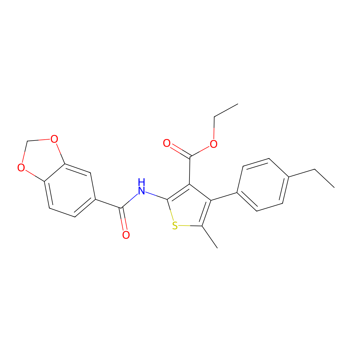 Ethyl 2-(1,3-benzodioxole-5-carbonylamino)-4-(4-ethylphenyl)-5-methylthiophene-3-carboxylate molecular structure, CAS 444925-09-1