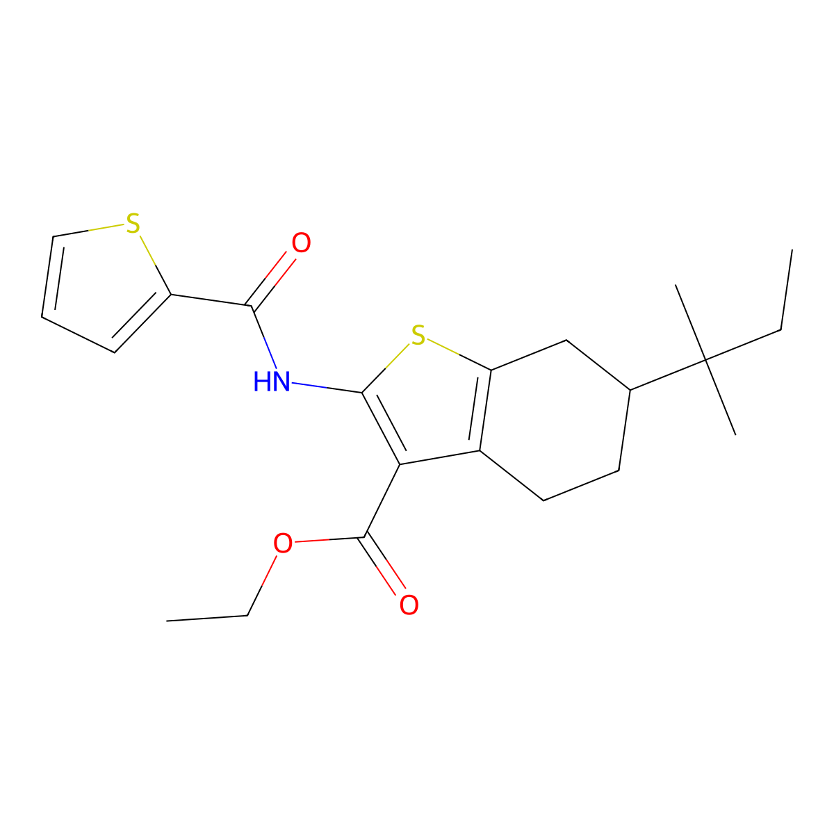 Ethyl 6-tert-pentyl-2-[(2-thienylcarbonyl)amino]-4,5,6,7-tetrahydro-1-benzothiophene-3-carboxylate molecular structure, CAS 444925-15-9