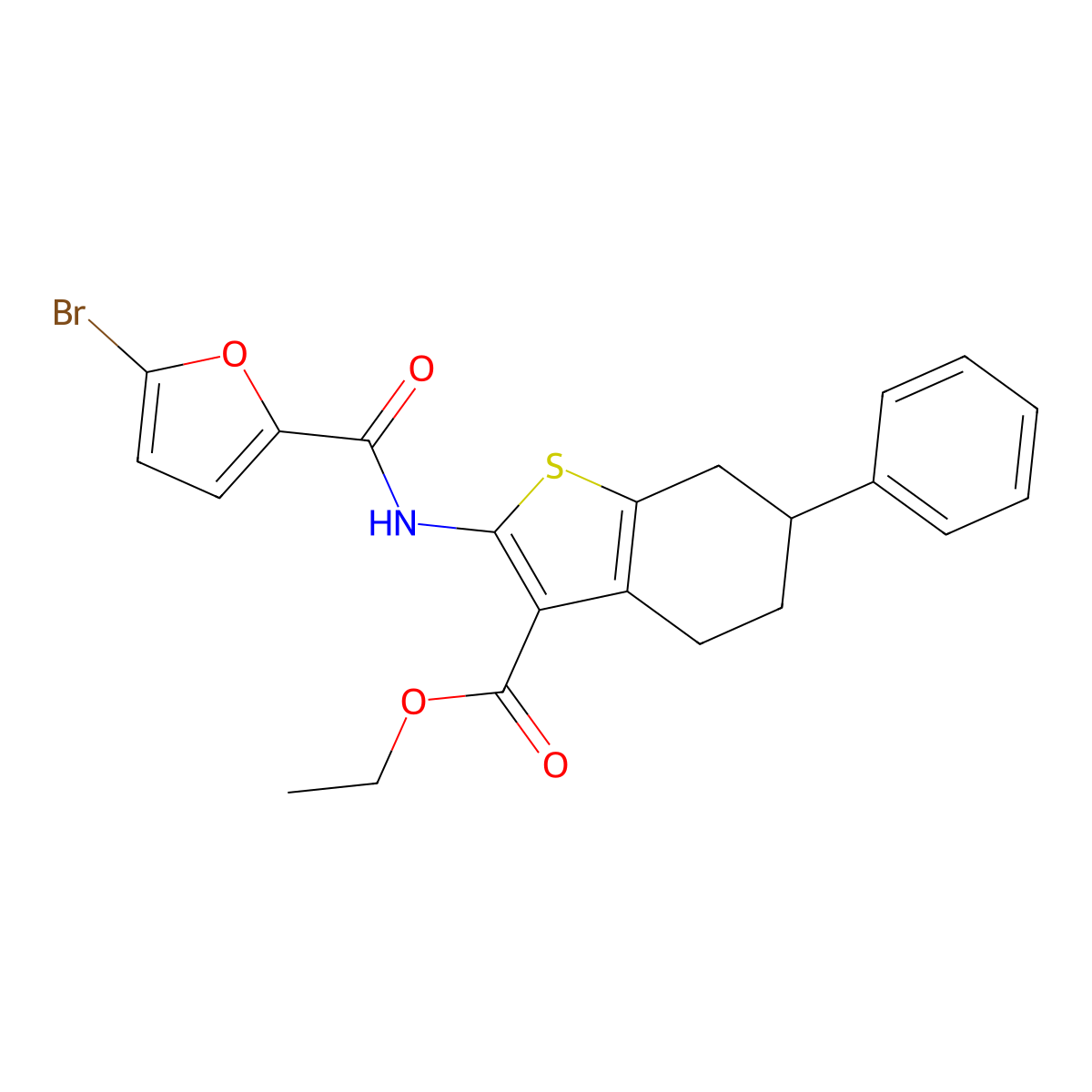 Ethyl 2-[(5-bromofuran-2-carbonyl)amino]-6-phenyl-4,5,6,7-tetrahydro-1-benzothiophene-3-carboxylate molecular structure, CAS 444925-16-0