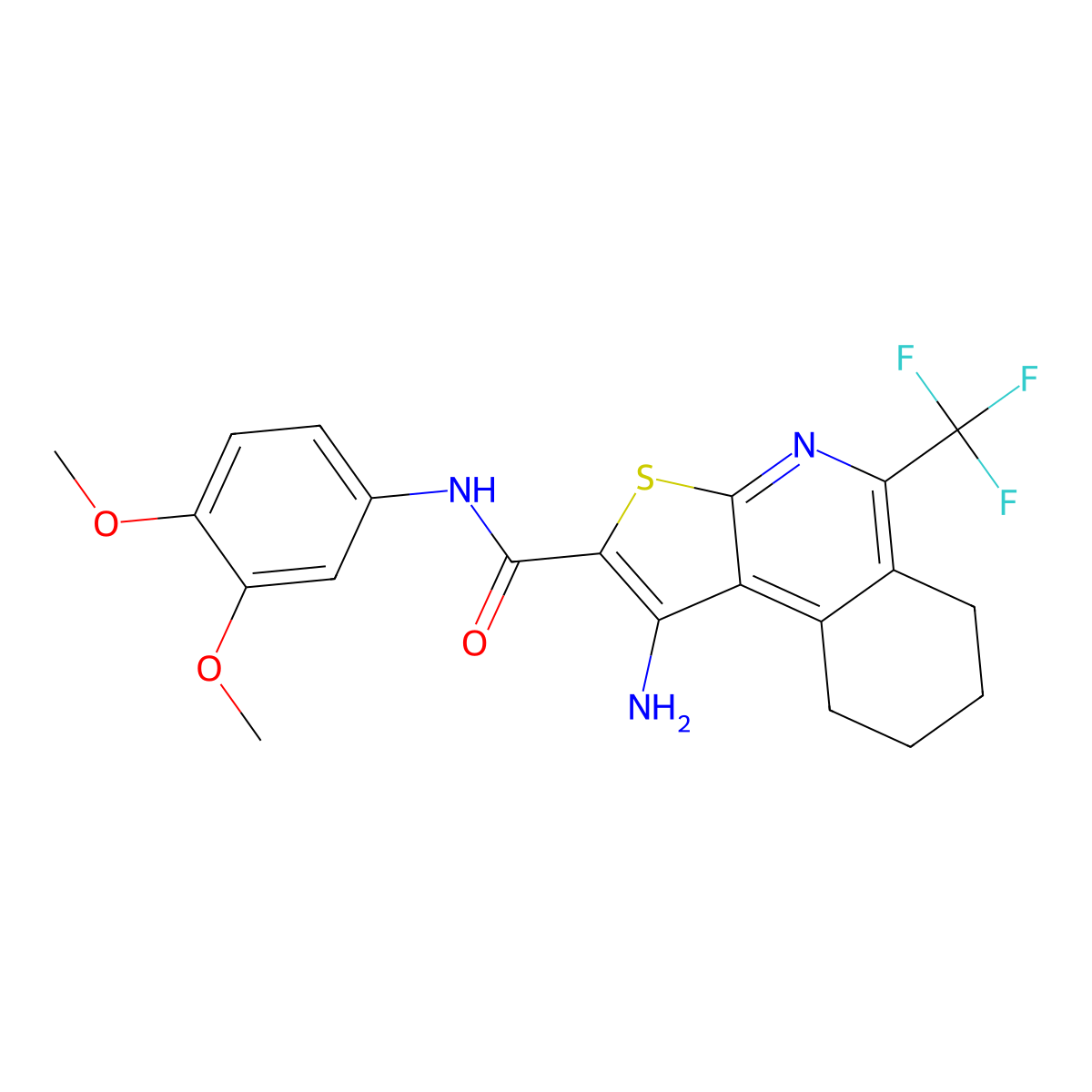 1-amino-N-(3,4-dimethoxyphenyl)-5-(trifluoromethyl)-6,7,8,9-tetrahydrothieno[2,3-c]isoquinoline-2-carboxamide molecular structure, CAS 444925-37-5
