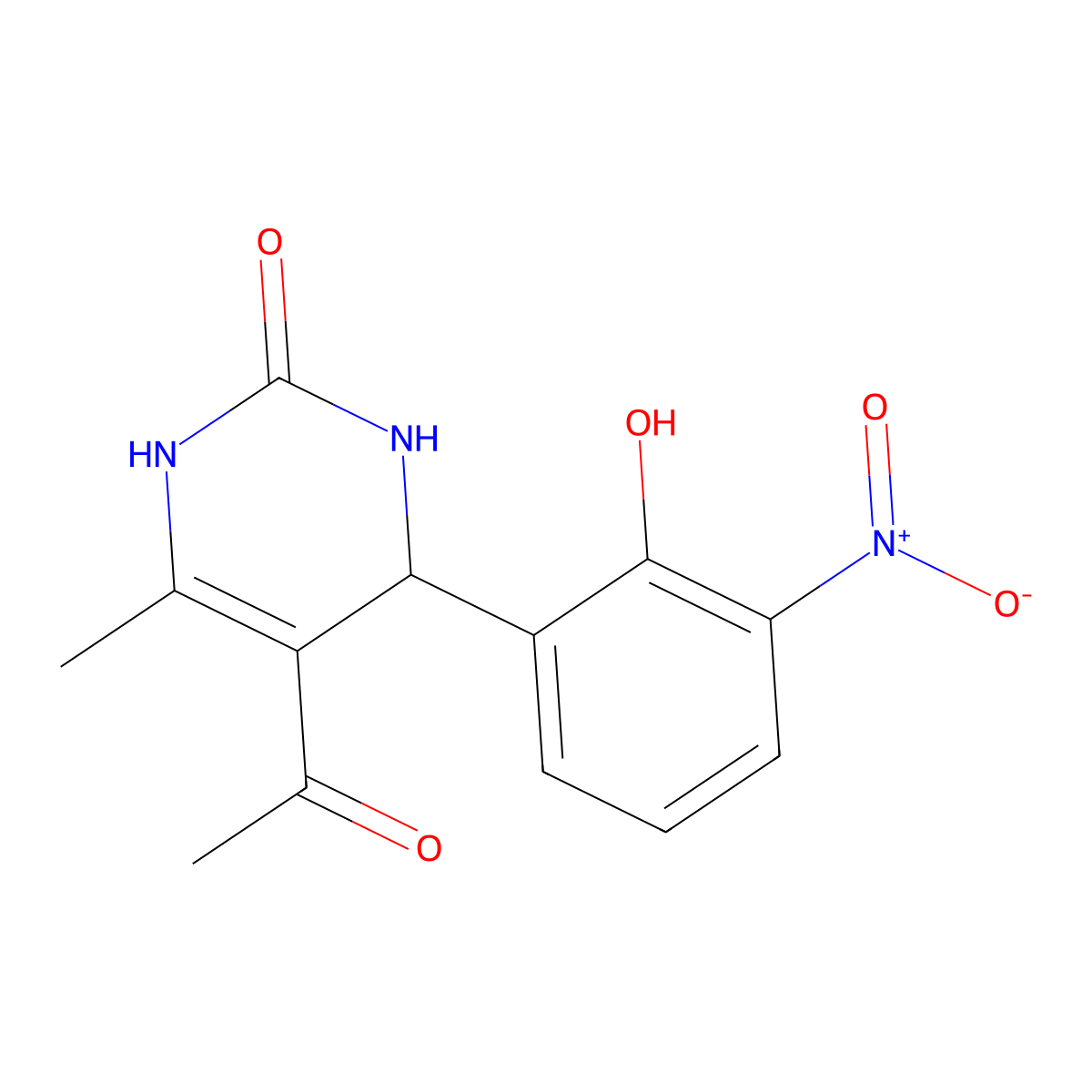5-acetyl-4-(2-hydroxy-3-nitrophenyl)-6-methyl-3,4-dihydro-2(1H)-pyrimidinone molecular structure, CAS 444925-48-8