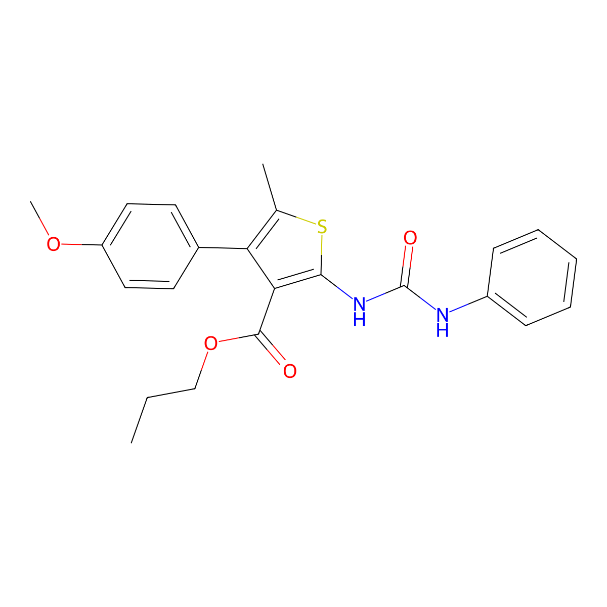 Propyl 2-[(anilinocarbonyl)amino]-4-(4-methoxyphenyl)-5-methyl-3-thiophenecarboxylate molecular structure, CAS 444925-62-6