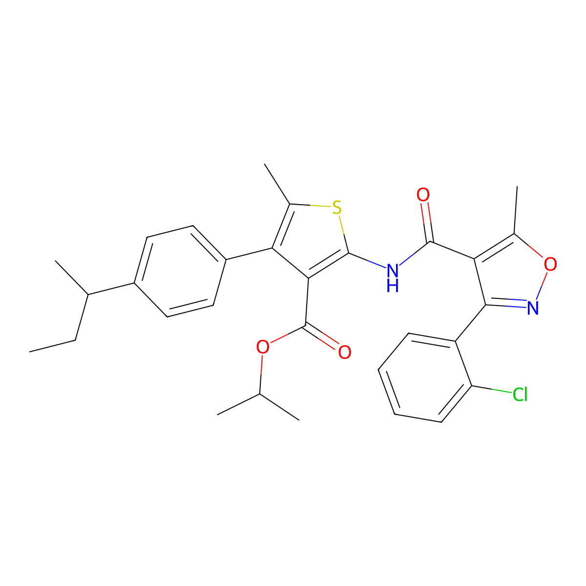 Propan-2-yl 4-(4-butan-2-ylphenyl)-2-[[3-(2-chlorophenyl)-5-methyl-1,2-oxazole-4-carbonyl]amino]-5-methylthiophene-3-carboxylate molecular structure, CAS 444925-66-0