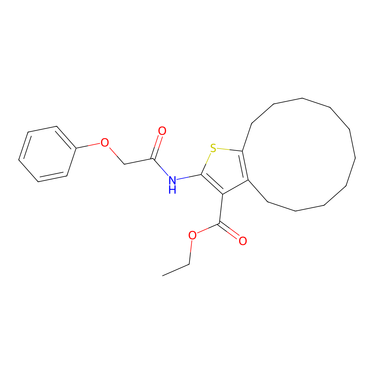 Ethyl 2-[(phenoxyacetyl)amino]-4,5,6,7,8,9,10,11,12,13-decahydrocyclododeca[b]thiophene-3-carboxylate molecular structure, CAS 444925-70-6