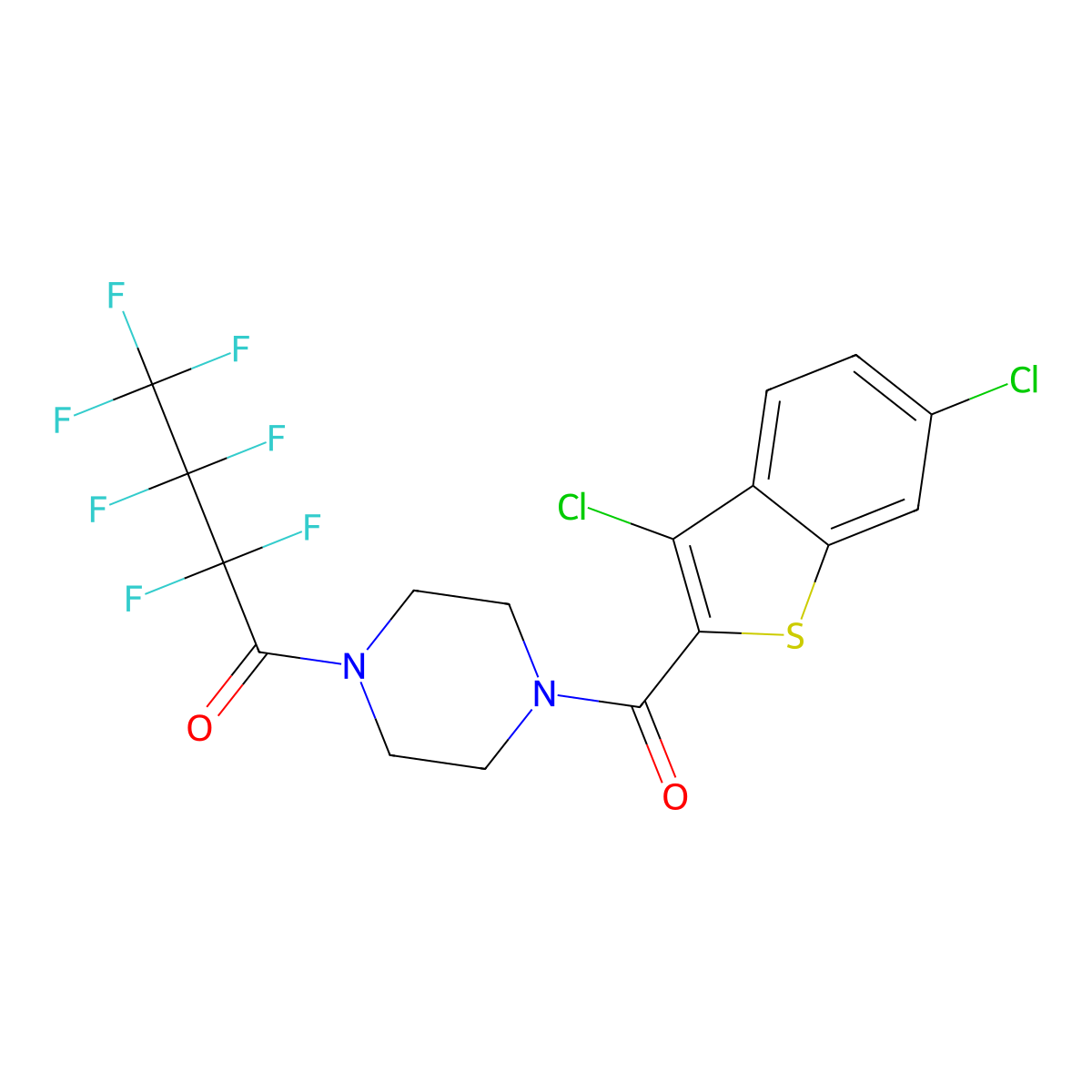 1-[4-(3,6-Dichloro-1-benzothiophene-2-carbonyl)piperazin-1-yl]-2,2,3,3,4,4,4-heptafluorobutan-1-one molecular structure, CAS 444925-80-8
