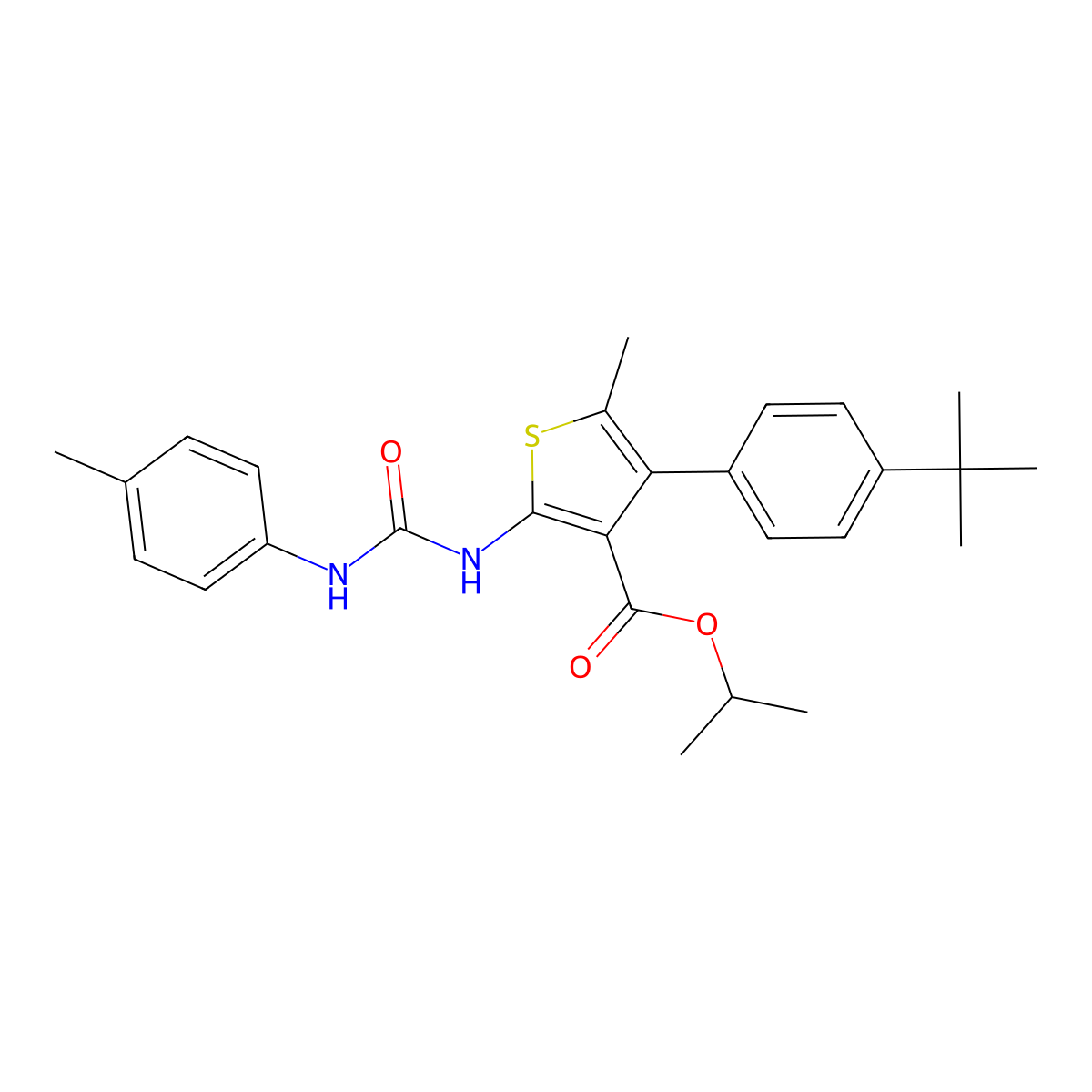 Isopropyl 4-(4-tert-butylphenyl)-5-methyl-2-[(4-toluidinocarbonyl)amino]thiophene-3-carboxylate molecular structure, CAS 444925-86-4
