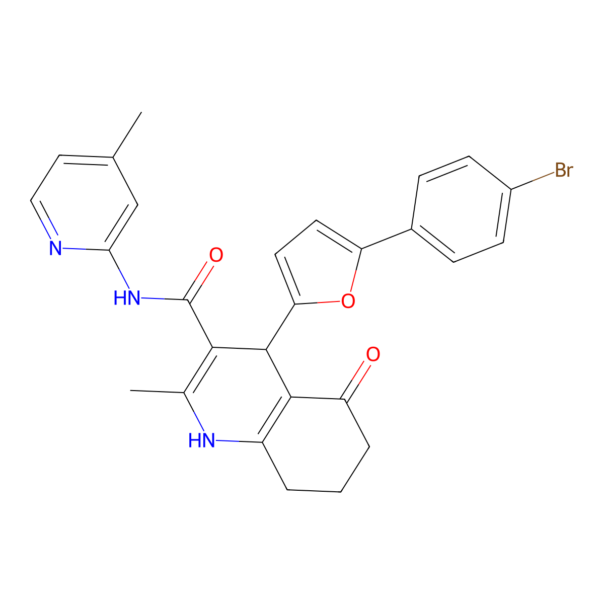 4-[5-(4-bromophenyl)furan-2-yl]-2-methyl-N-(4-methylpyridin-2-yl)-5-oxo-4,6,7,8-tetrahydro-1H-quinoline-3-carboxamide molecular structure, CAS 444926-12-9