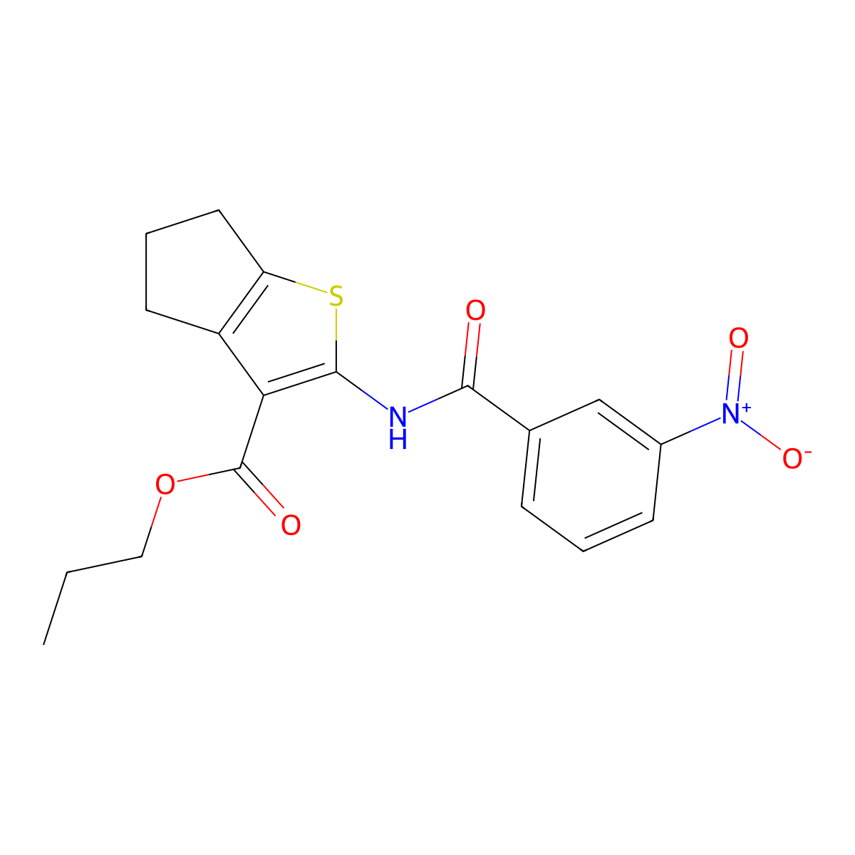 propyl 2-[(3-nitrobenzoyl)amino]-5,6-dihydro-4H-cyclopenta[b]thiophene-3-carboxylate molecular structure, CAS 444926-14-1