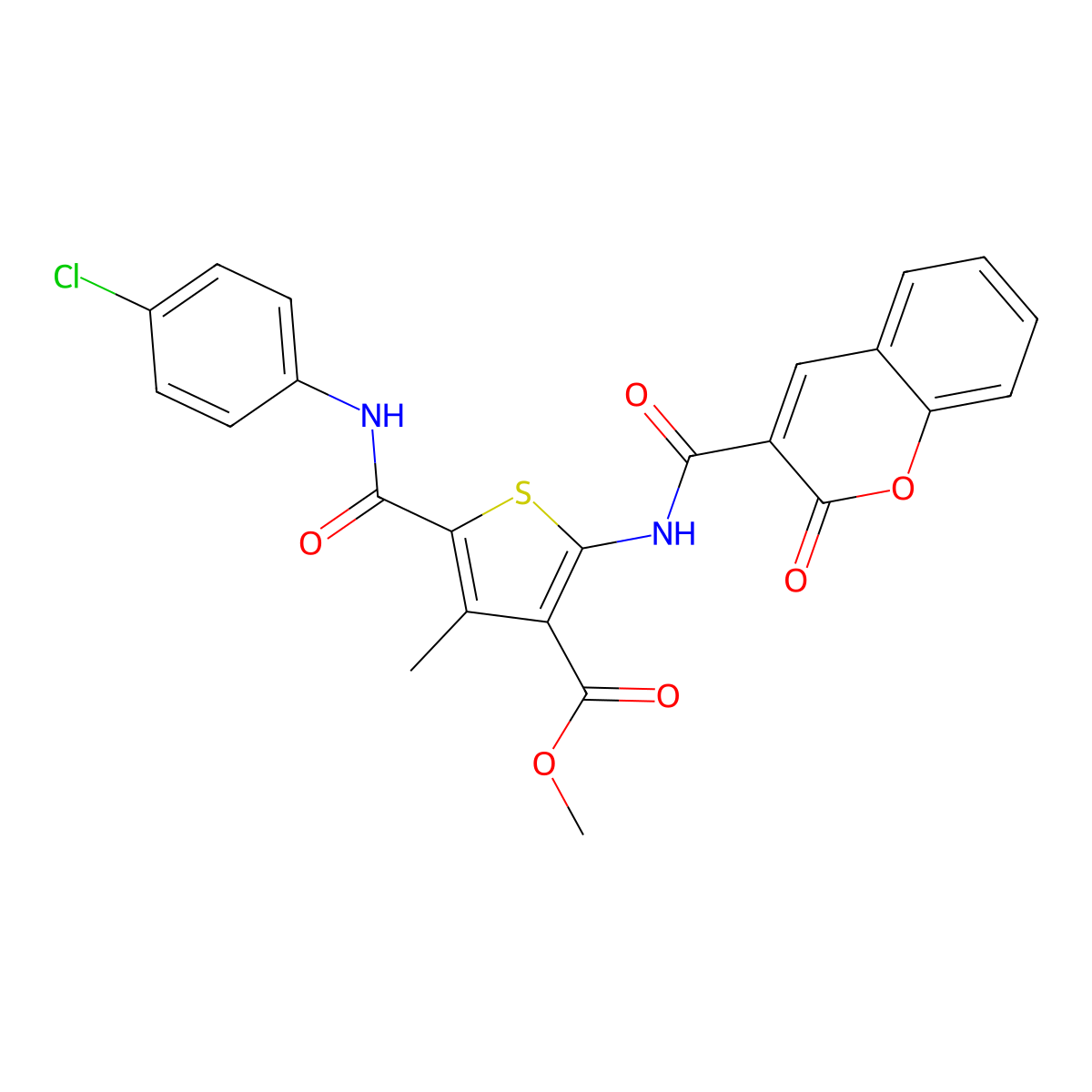 methyl 5-[(4-chloroanilino)carbonyl]-4-methyl-2-{[(2-oxo-2H-chromen-3-yl)carbonyl]amino}-3-thiophenecarboxylate molecular structure, CAS 444926-19-6