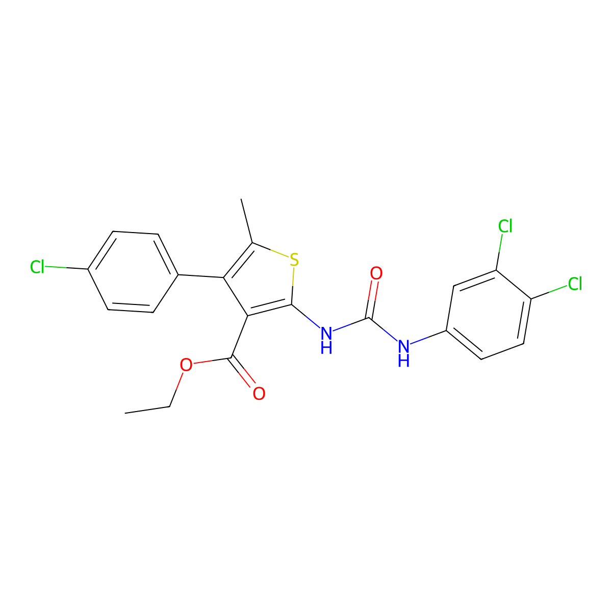 Ethyl 4-(4-chlorophenyl)-2-{[(3,4-dichloroanilino)carbonyl]amino}-5-methyl-3-thiophenecarboxylate molecular structure, CAS 444926-26-5